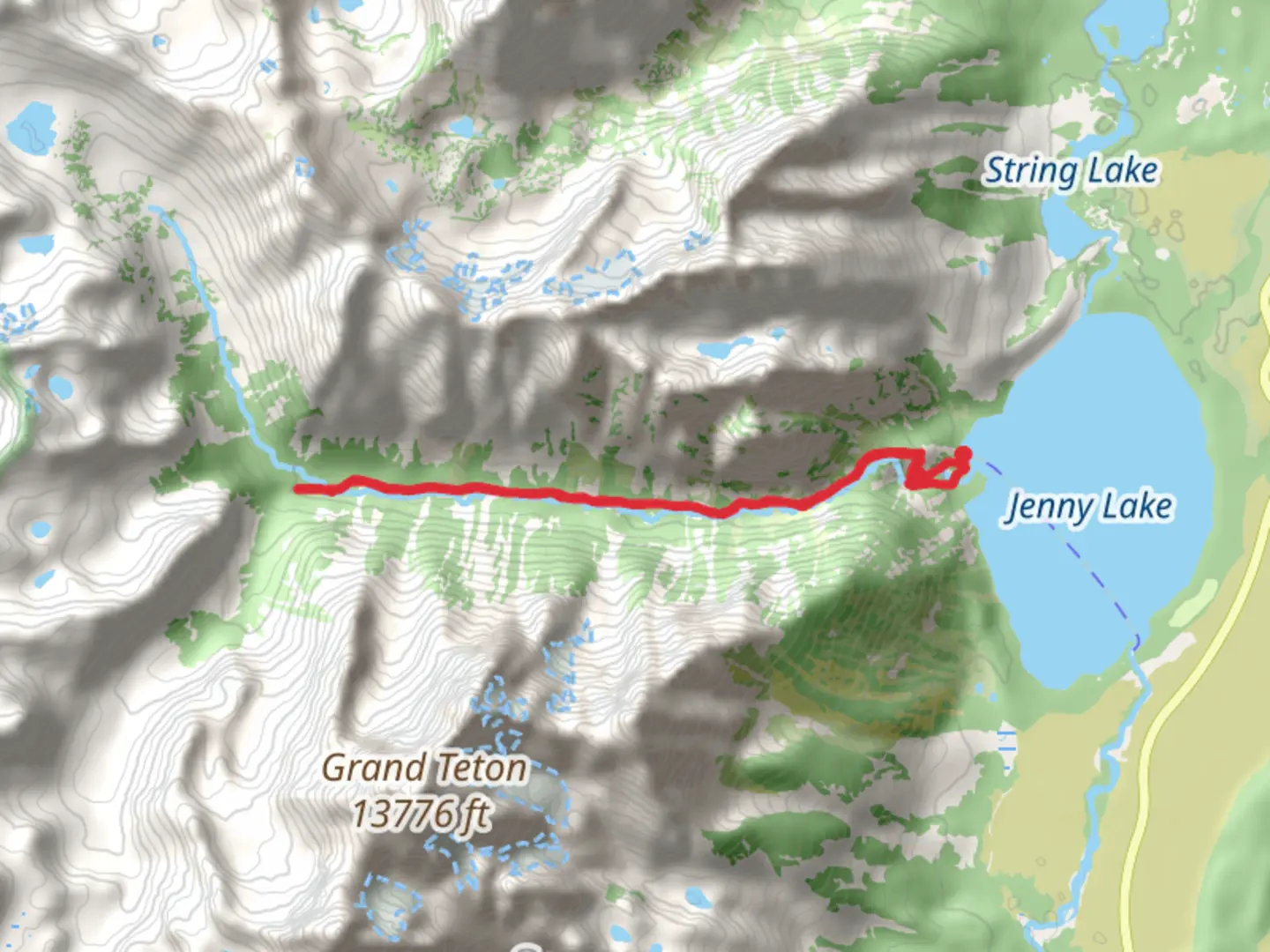 An image depicting the trail Boat Dock Trail and Cascade Canyon Trail and its surrounding area.