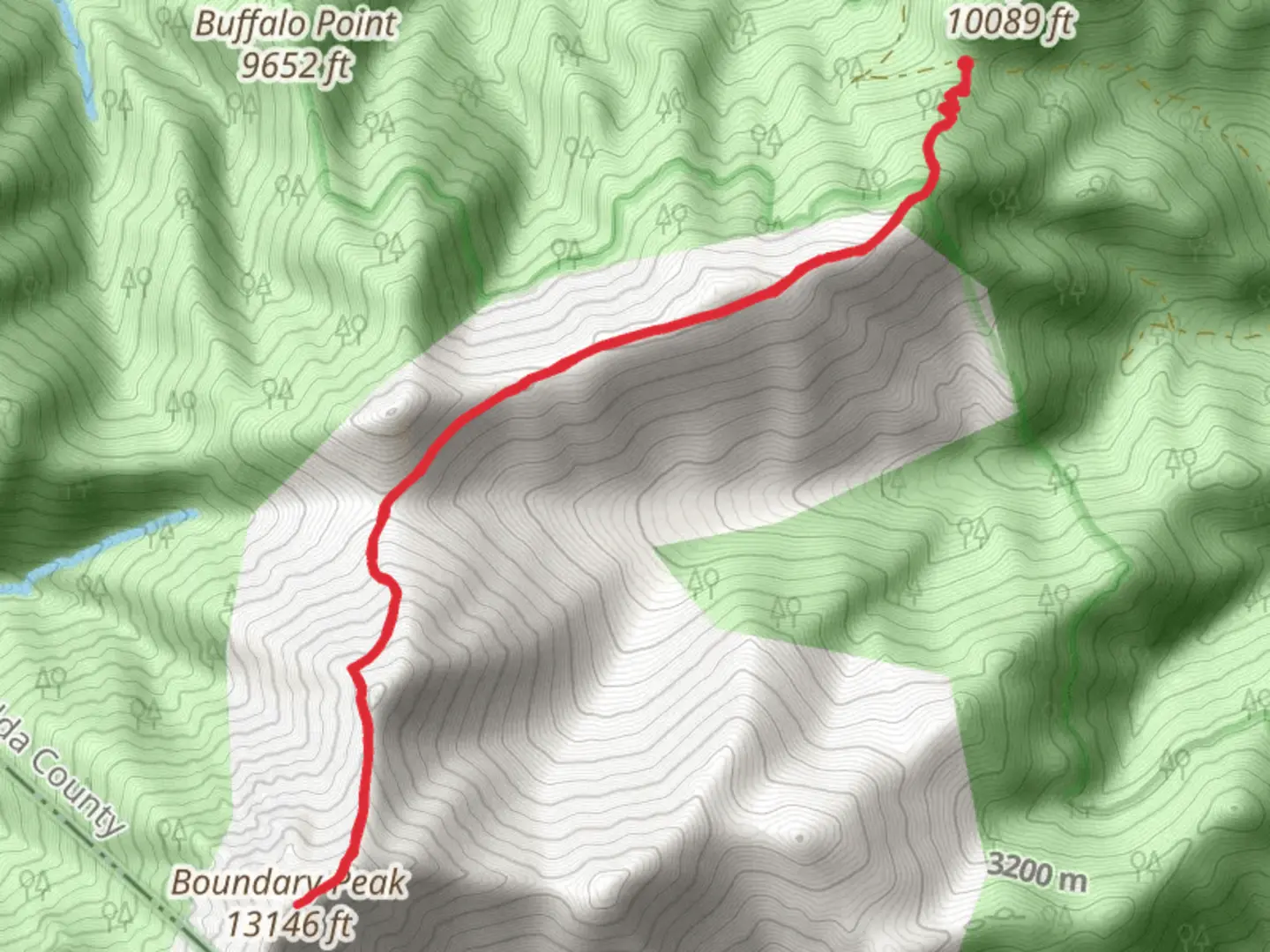 An image depicting the trail Boundary Peak and its surrounding area.
