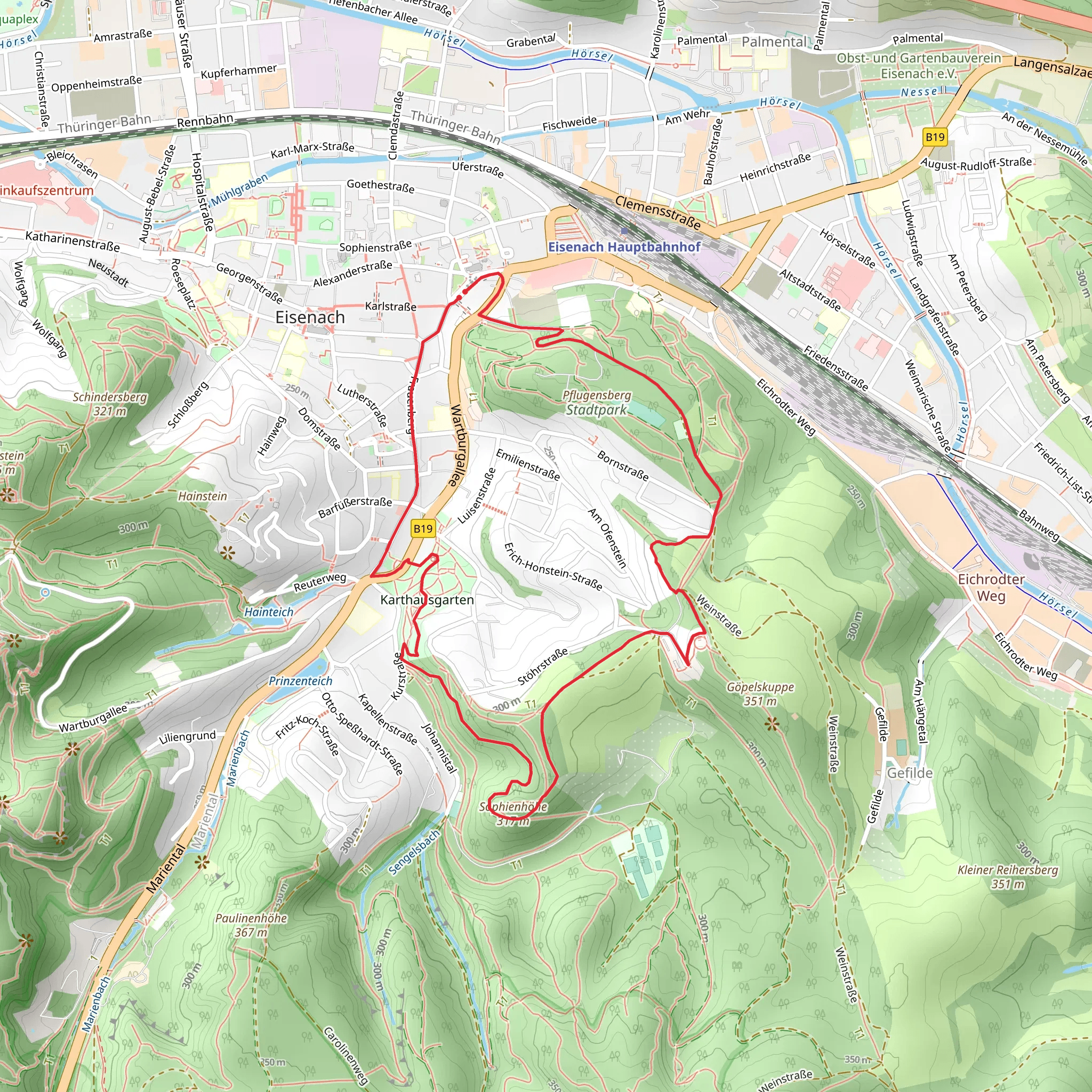 Stadtpark, Burschenschaftsdenkmal and Sophienhöhe Loop mobile static map