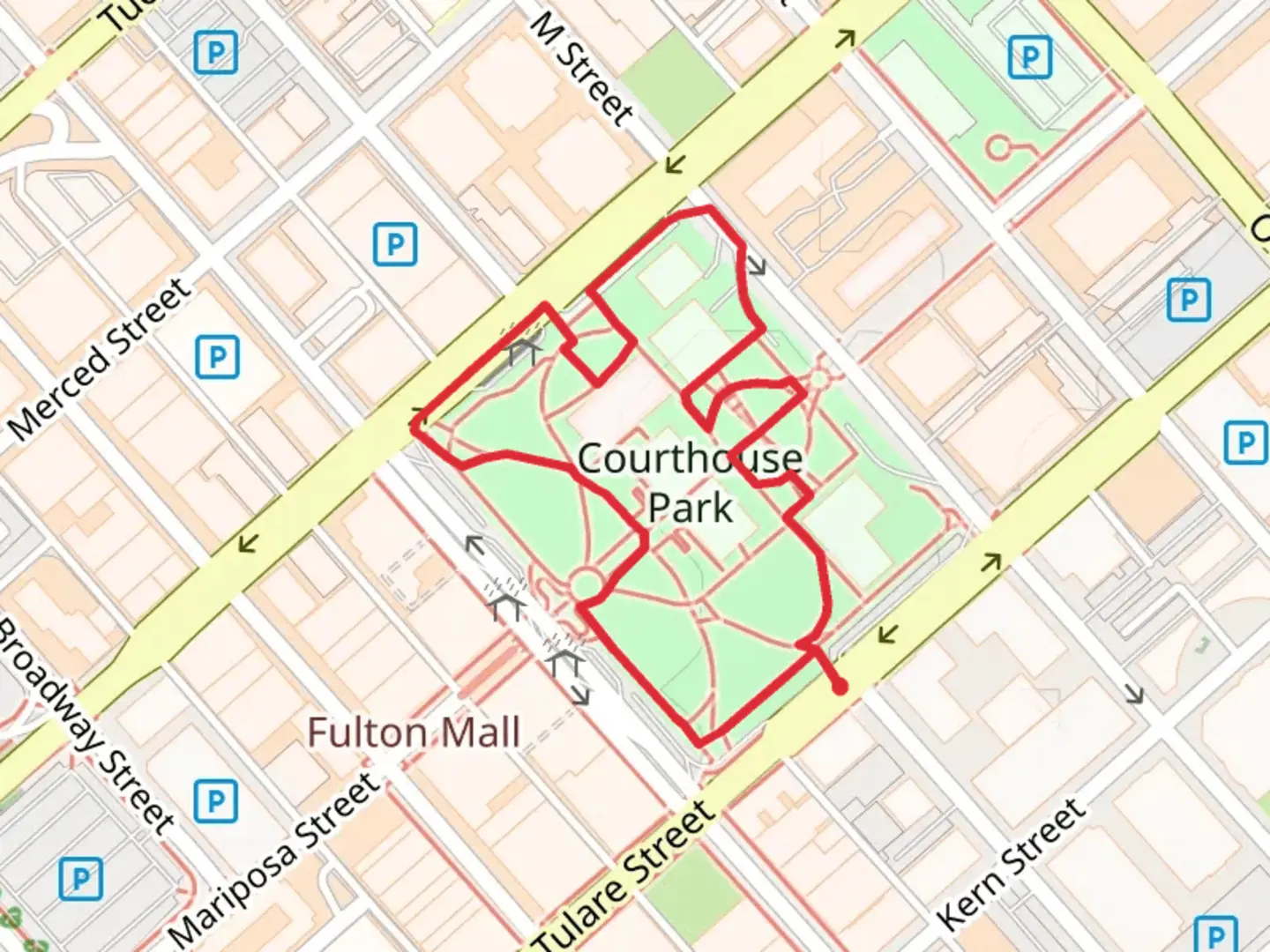 An image depicting the trail Courthouse Park Loop and its surrounding area.