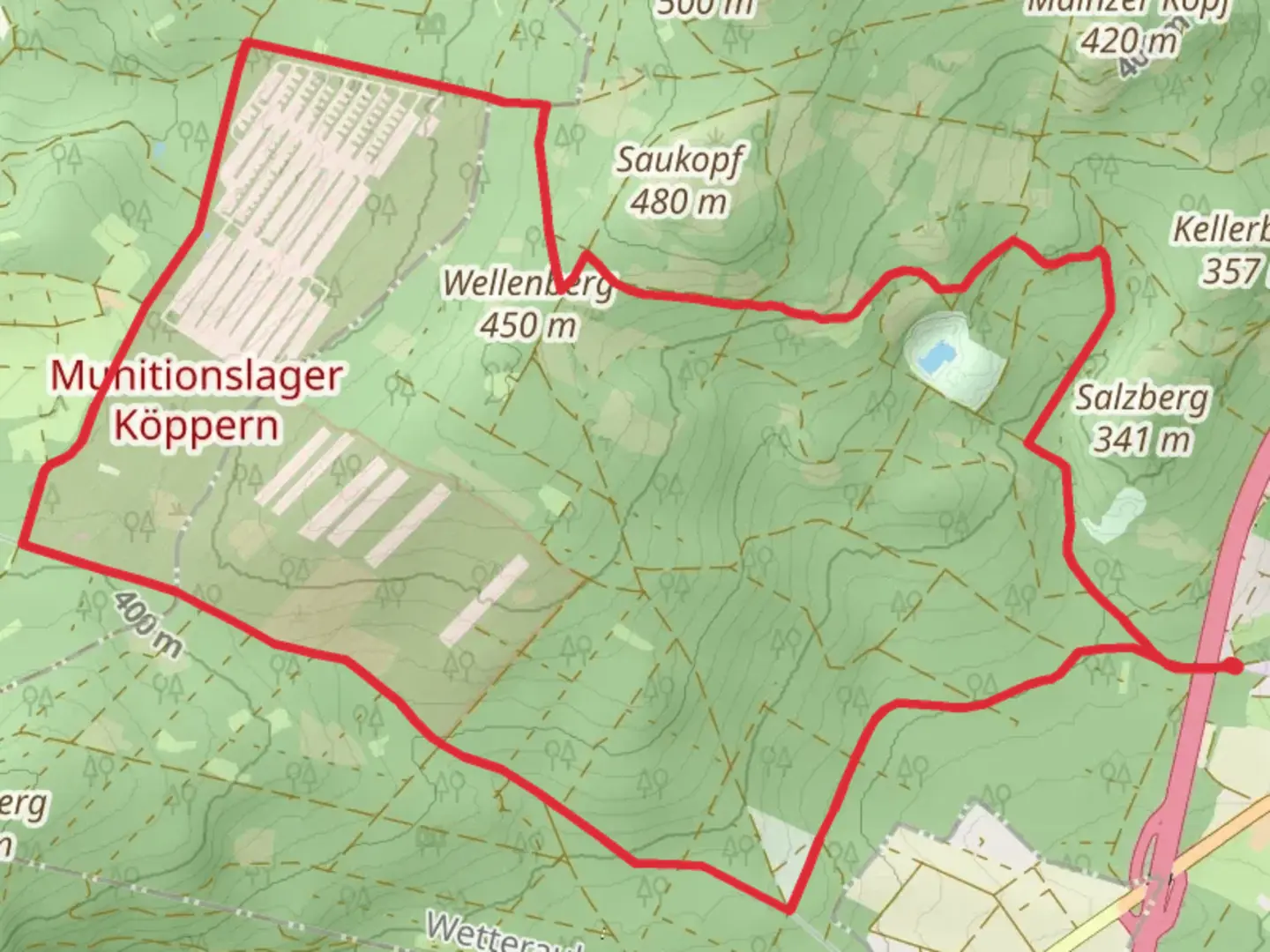 An image depicting the trail Taunusklub Route and its surrounding area.