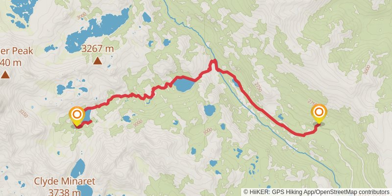 Ediza and Shadow Lakes Trail stage 2 Map