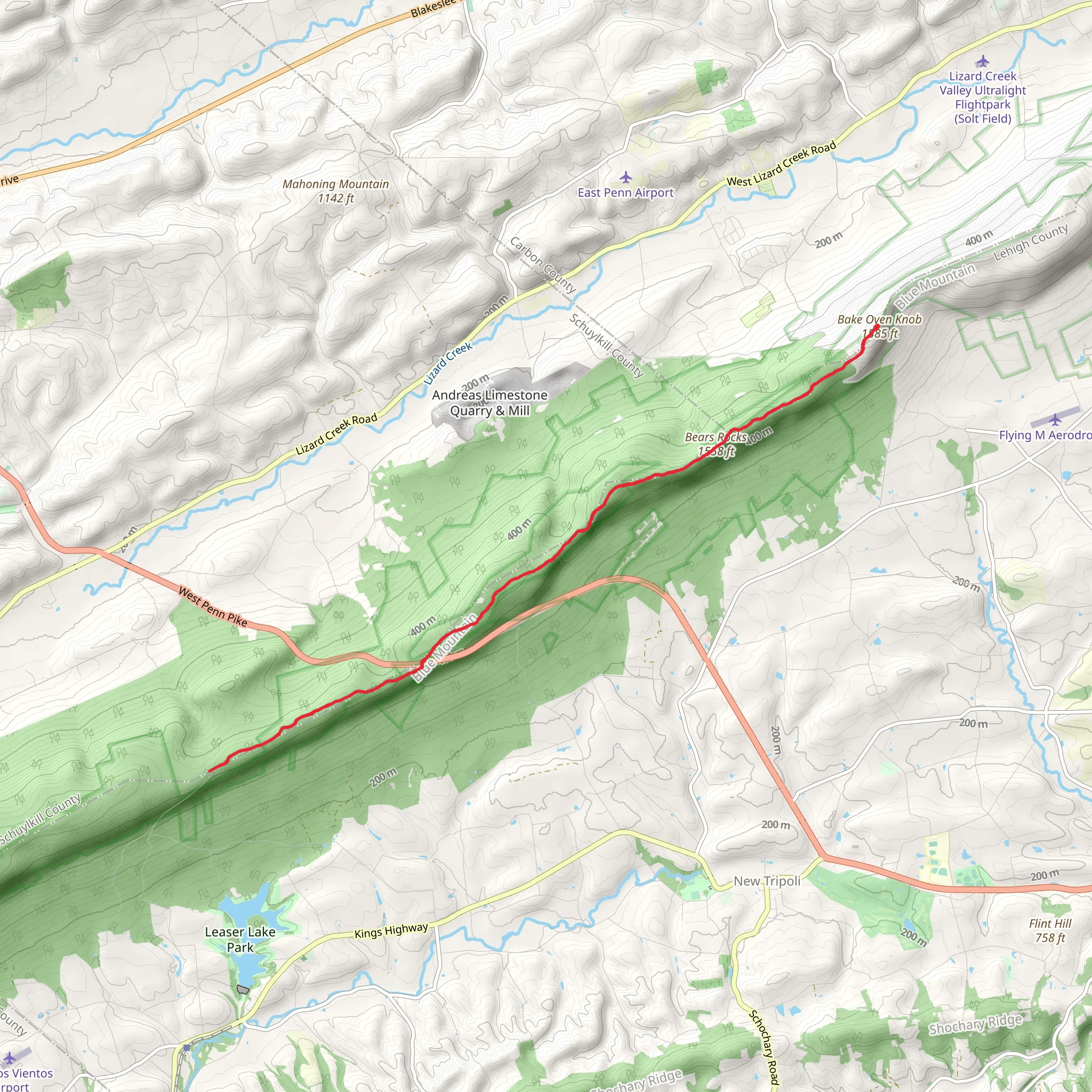 Bake Oven Knob and Bears Rocks via Appalachian Trail mobile static map