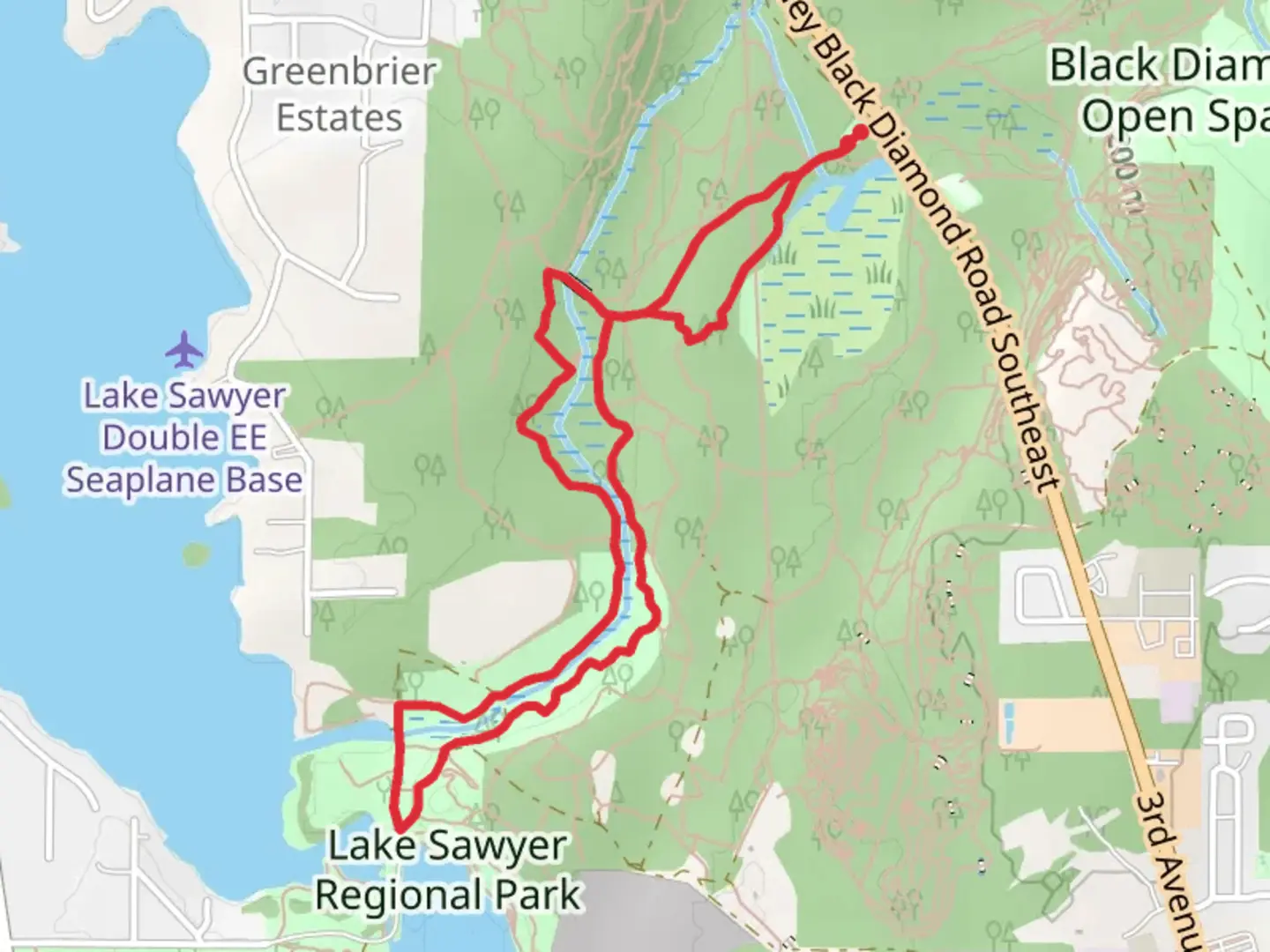 An image depicting the trail Mainline and Creekside East Loop and its surrounding area.