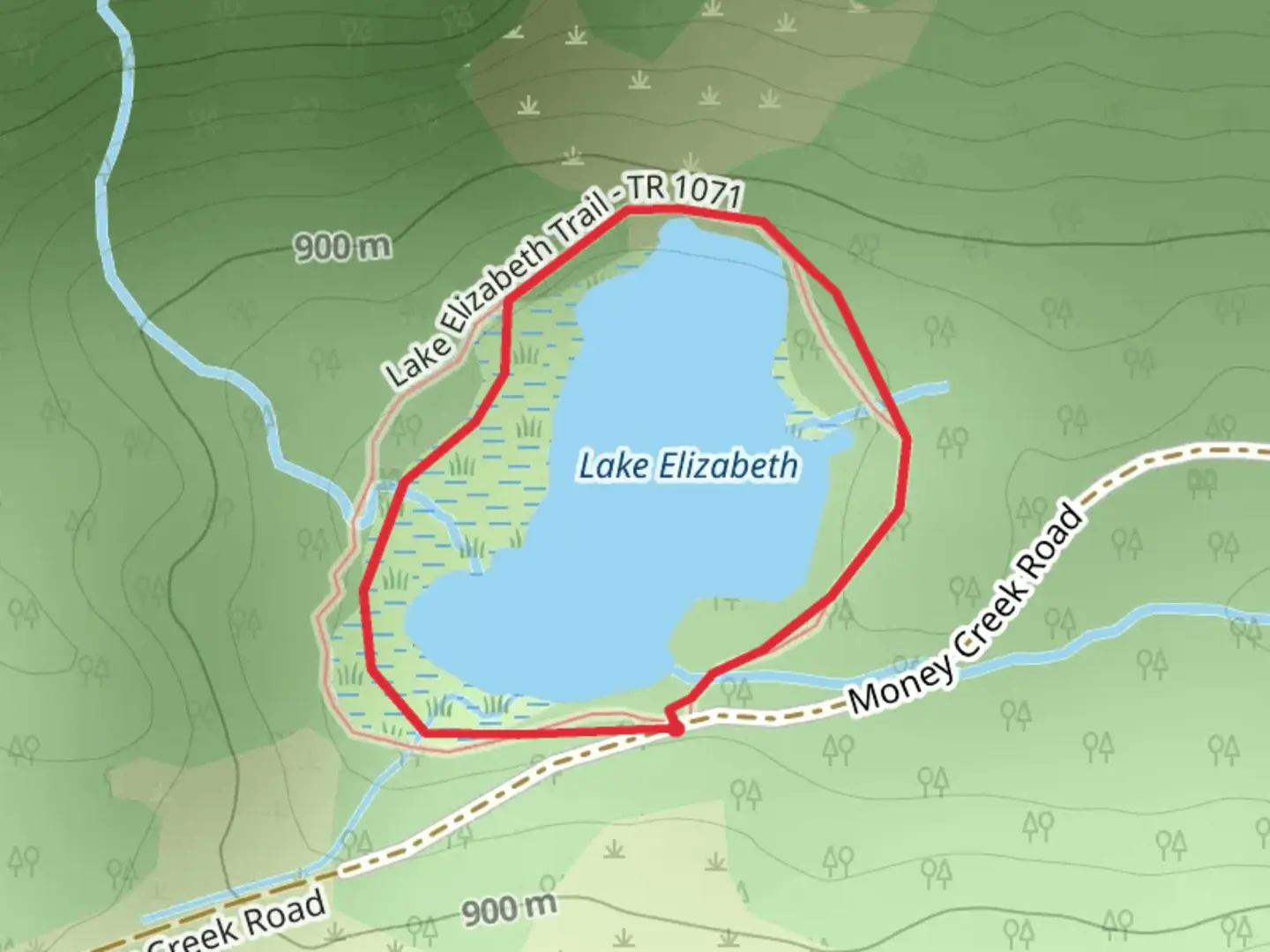 An image depicting the trail Lake Elizabeth Trail and its surrounding area.