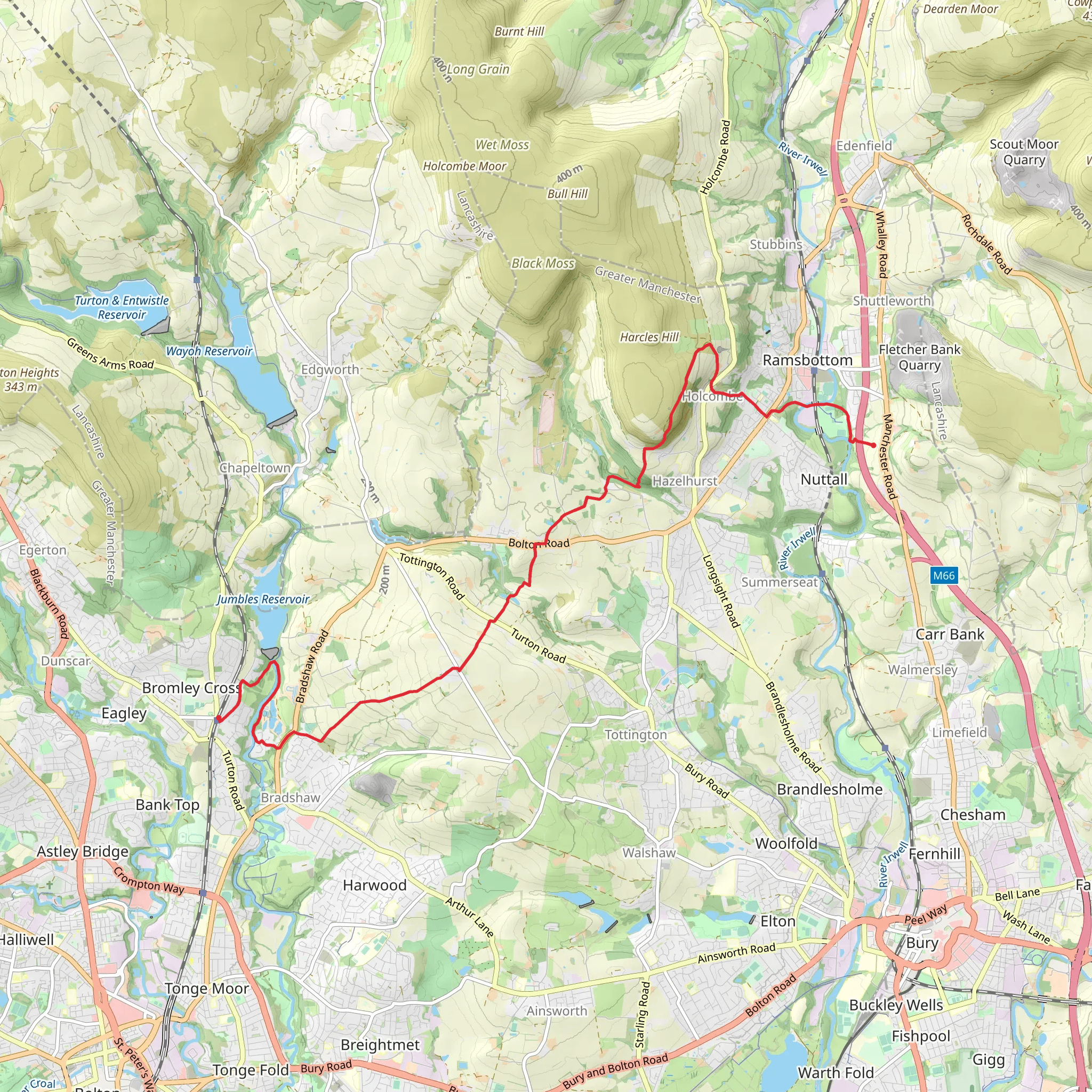 Bromley Cross to Nuttall Park Walk mobile static map