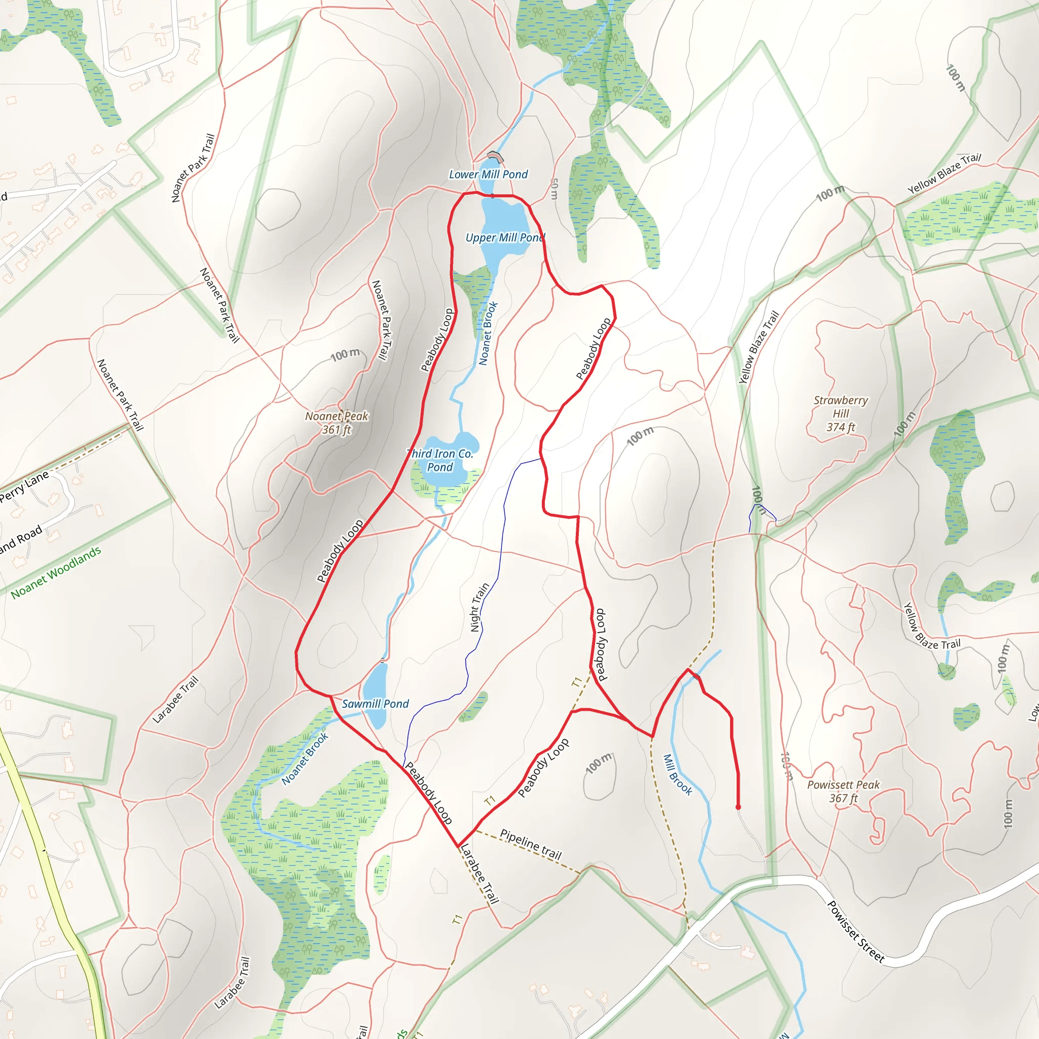 Upper Mill Pond and Peabody Loop Trail mobile static map