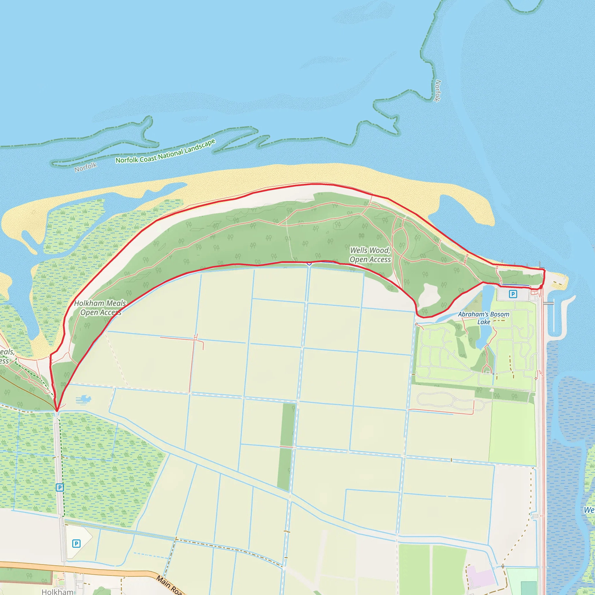 Holkham Gap and West Beach from Wells-next-the-Sea mobile static map