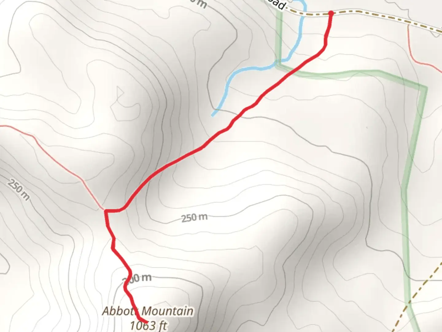 An image depicting the trail Abbott Mountain from Gray Road and its surrounding area.