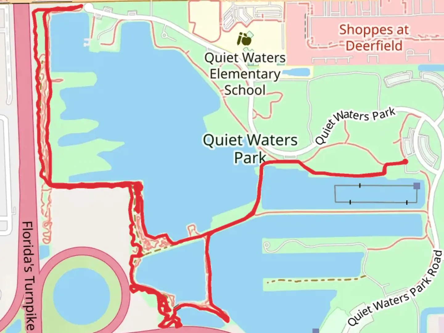 An image depicting the trail Quiet Waters Park Loop and its surrounding area.