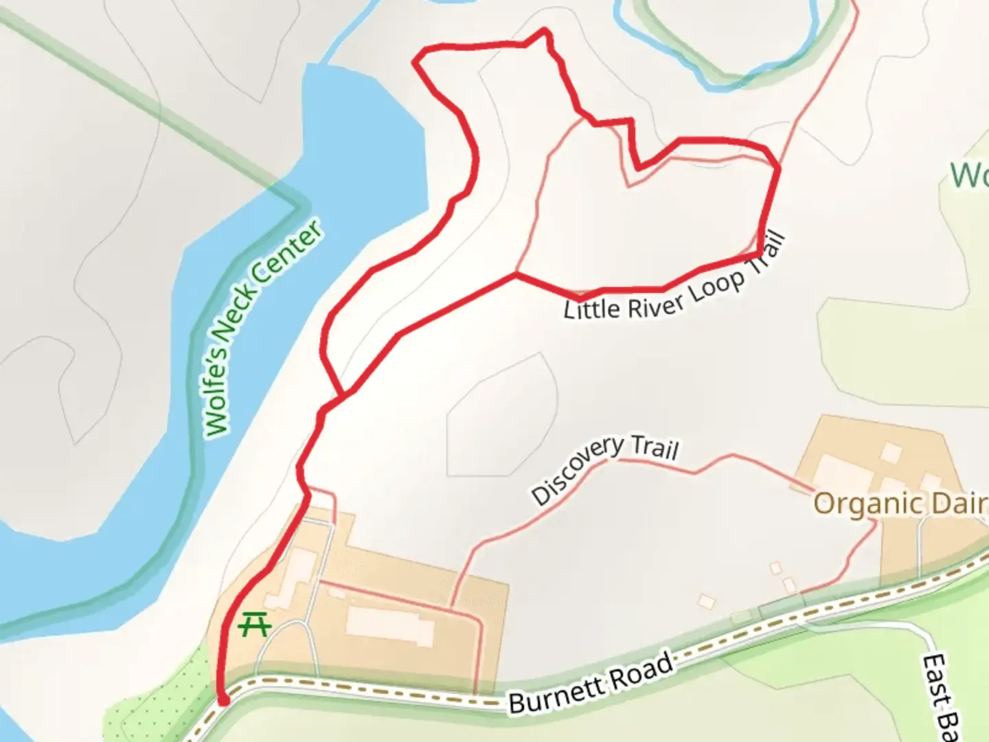 An image depicting the trail Little River from Burnett Road and its surrounding area.