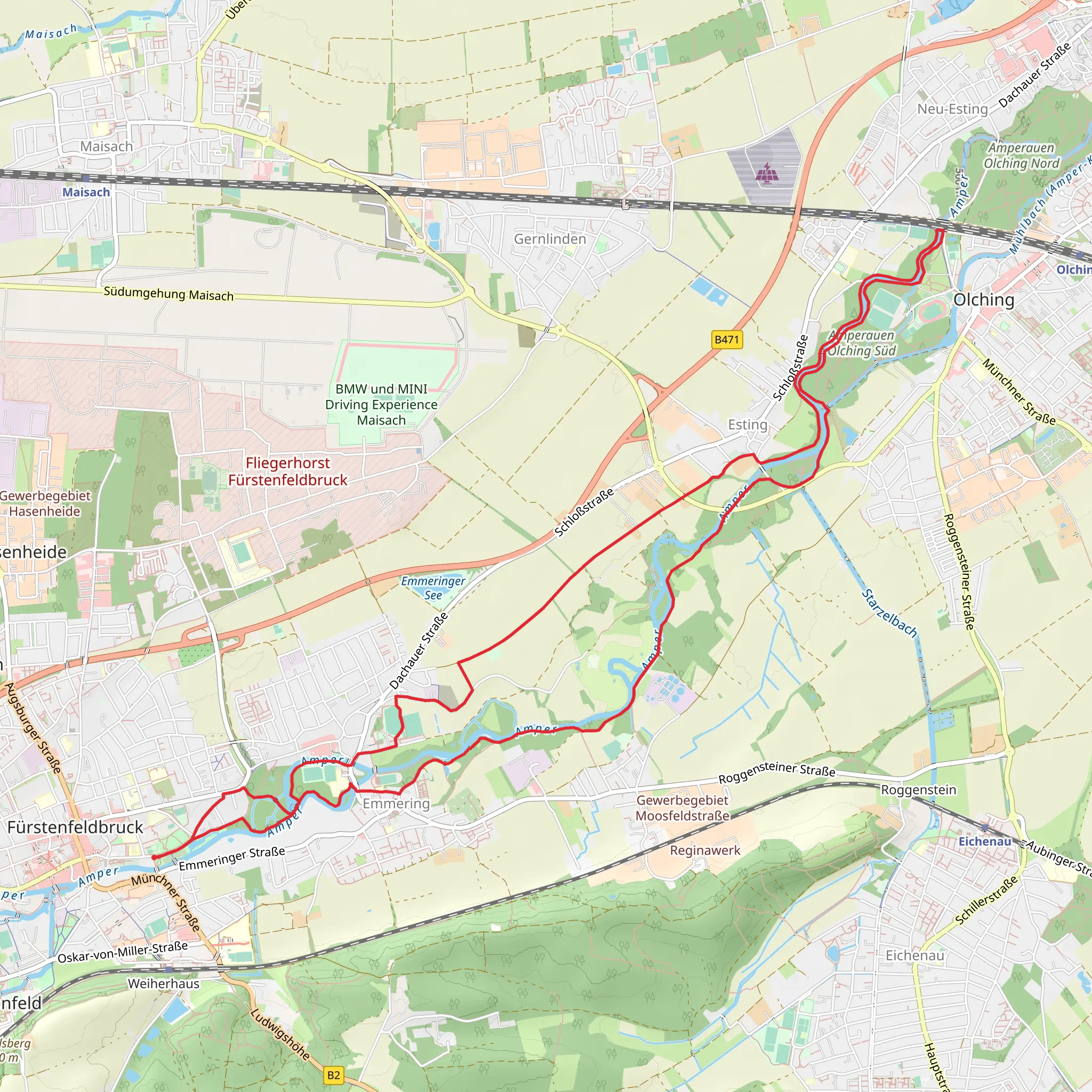 Emmeringer Hoelzl, Amper and Olching Vogelpark Loop mobile static map