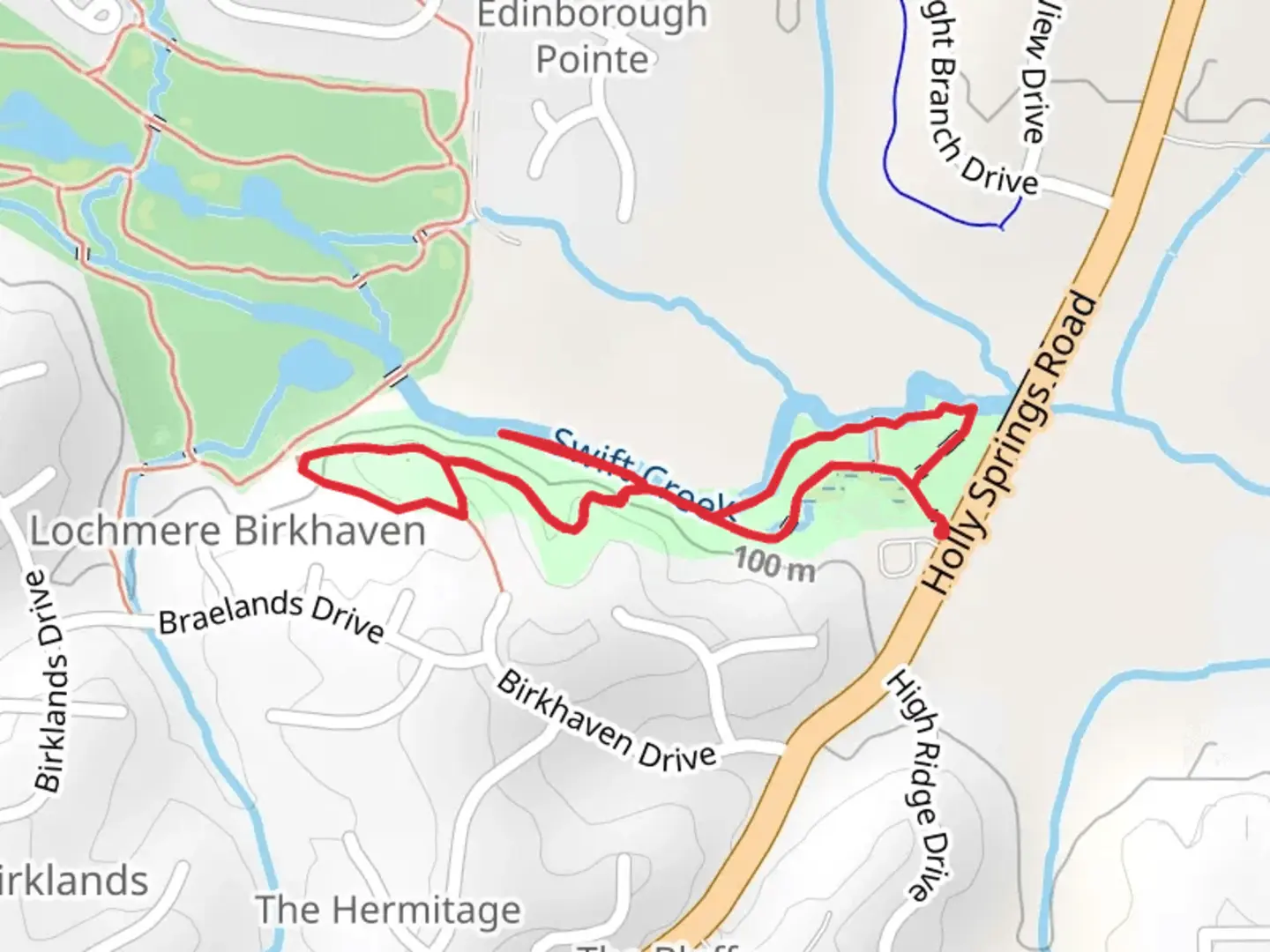 An image depicting the trail Swift Creek Bluffs Nature Preserve Loop and its surrounding area.