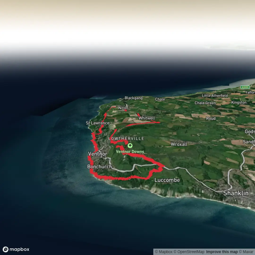 An image depicting the trail The Landslip, Wheelers Bay, Mount Bay and Rew Down Loop and its surrounding area.