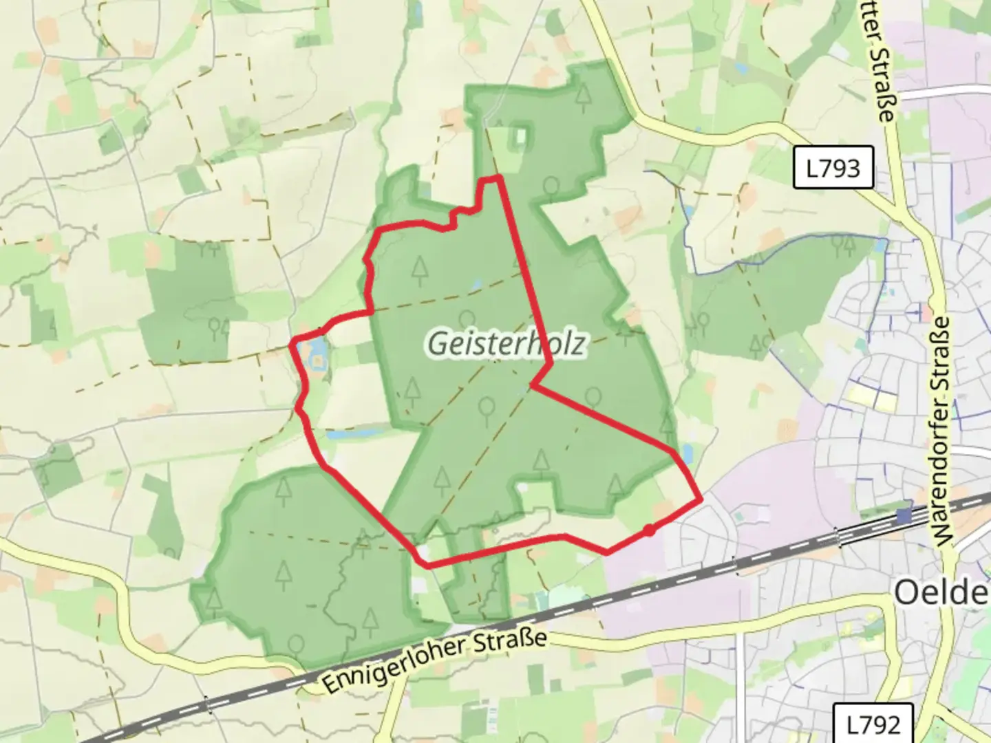 An image depicting the trail Geist Holz and Haus Geist Loop via Robert Schuman Ring and its surrounding area.