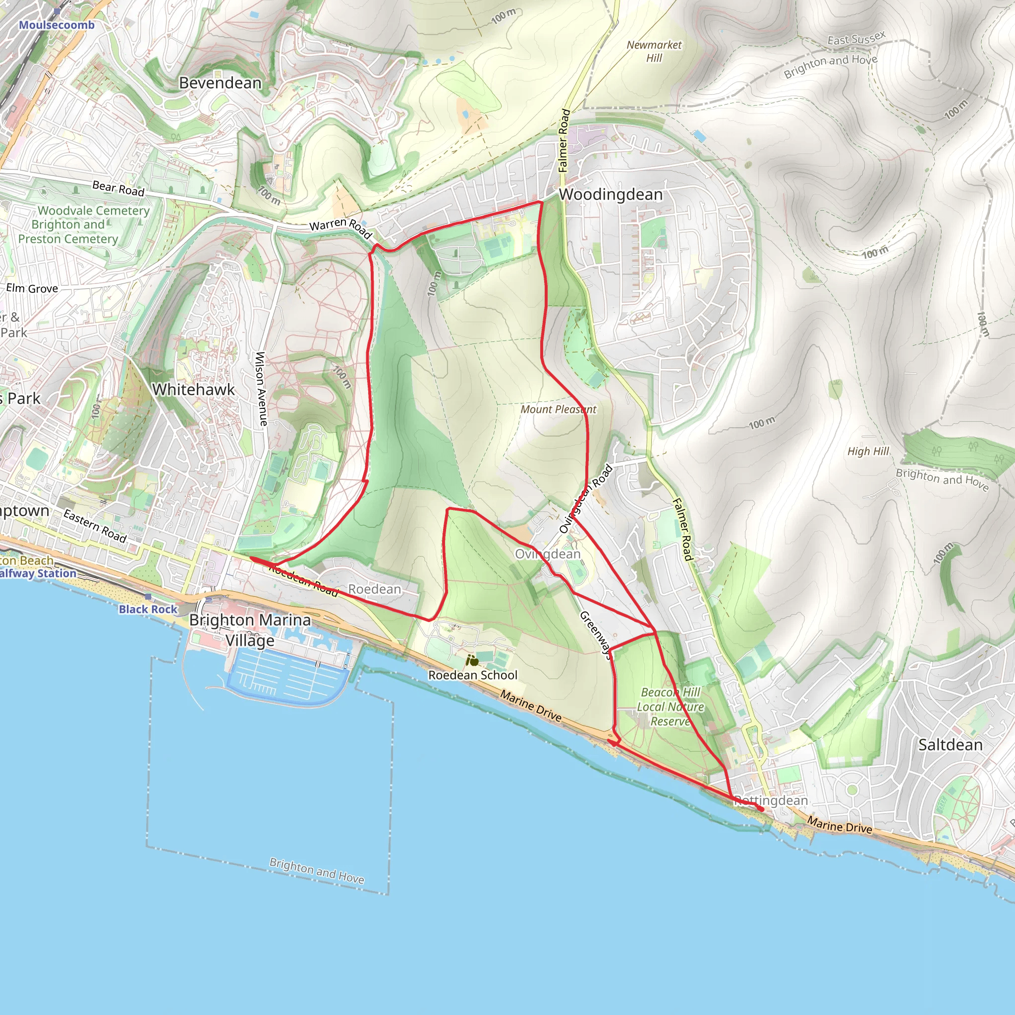 Red Hill, Woodingdean and Mount Pleasant Loop mobile static map