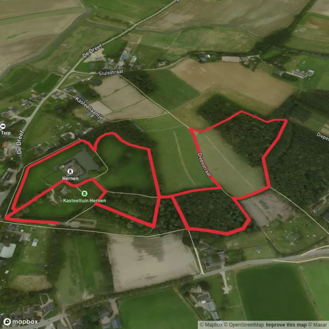 An image depicting the trail Landgoed Hernen Kasteel Loop and its surrounding area.