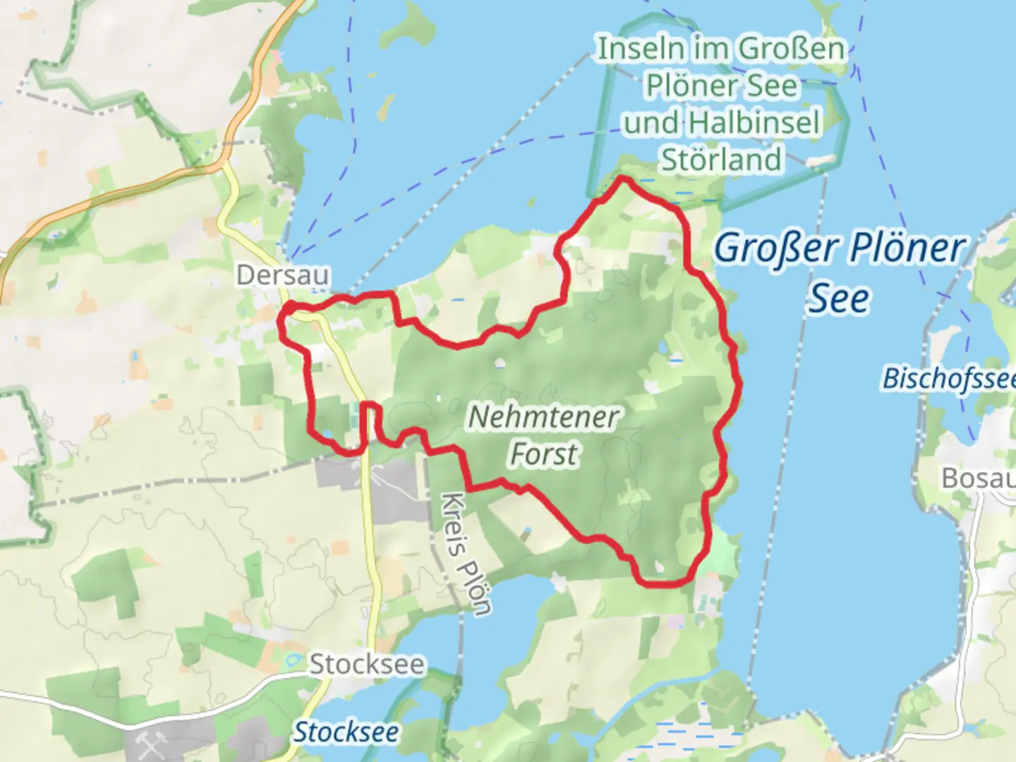 An image depicting the trail Nehmtener Forst Loop - Dersau and its surrounding area.