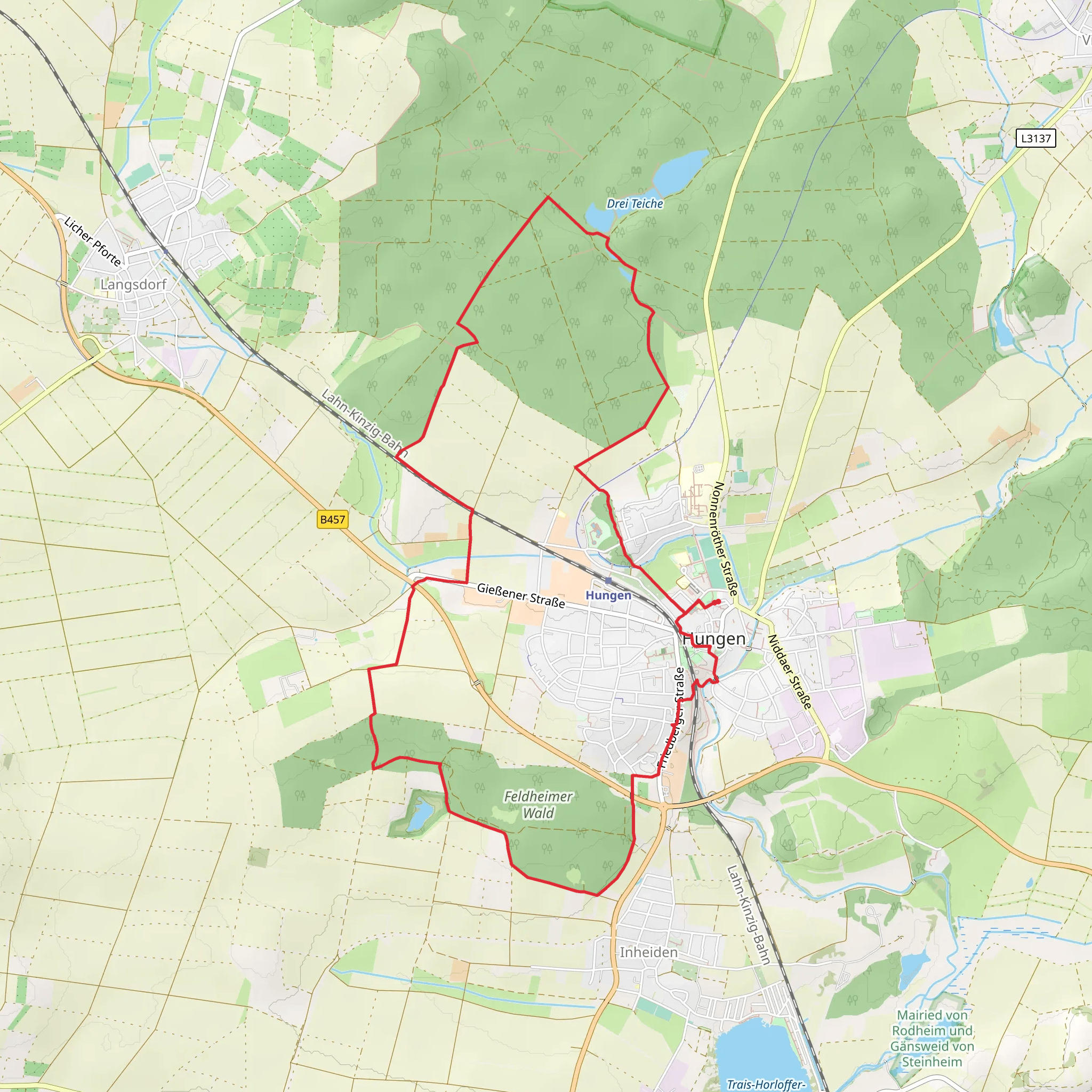 Drei Teiche via Hungen Rundweg Nordschleife mobile static map