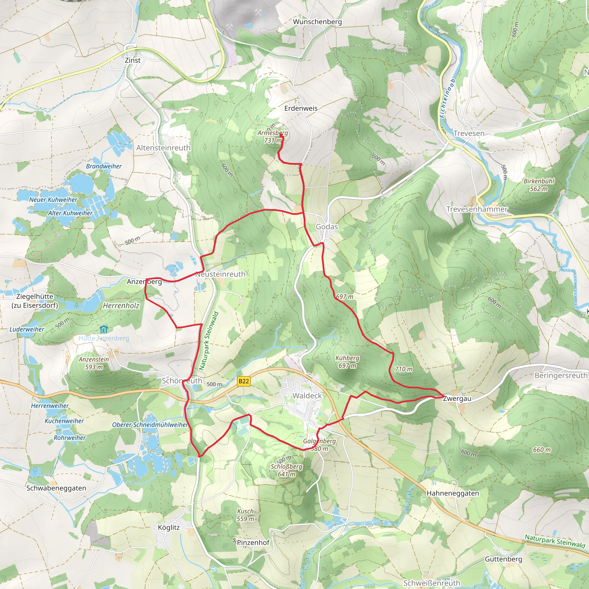 Kemnather Rundwanderweg and Marterlweg Loop mobile static map