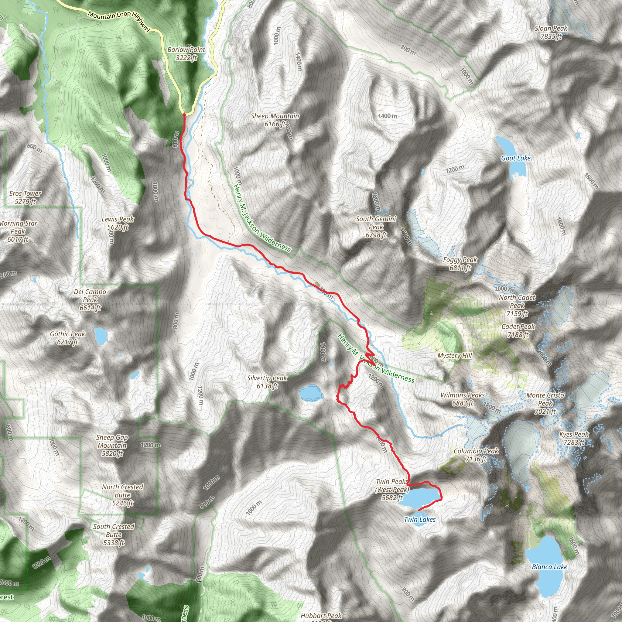 Twin Lakes Trail mobile static map