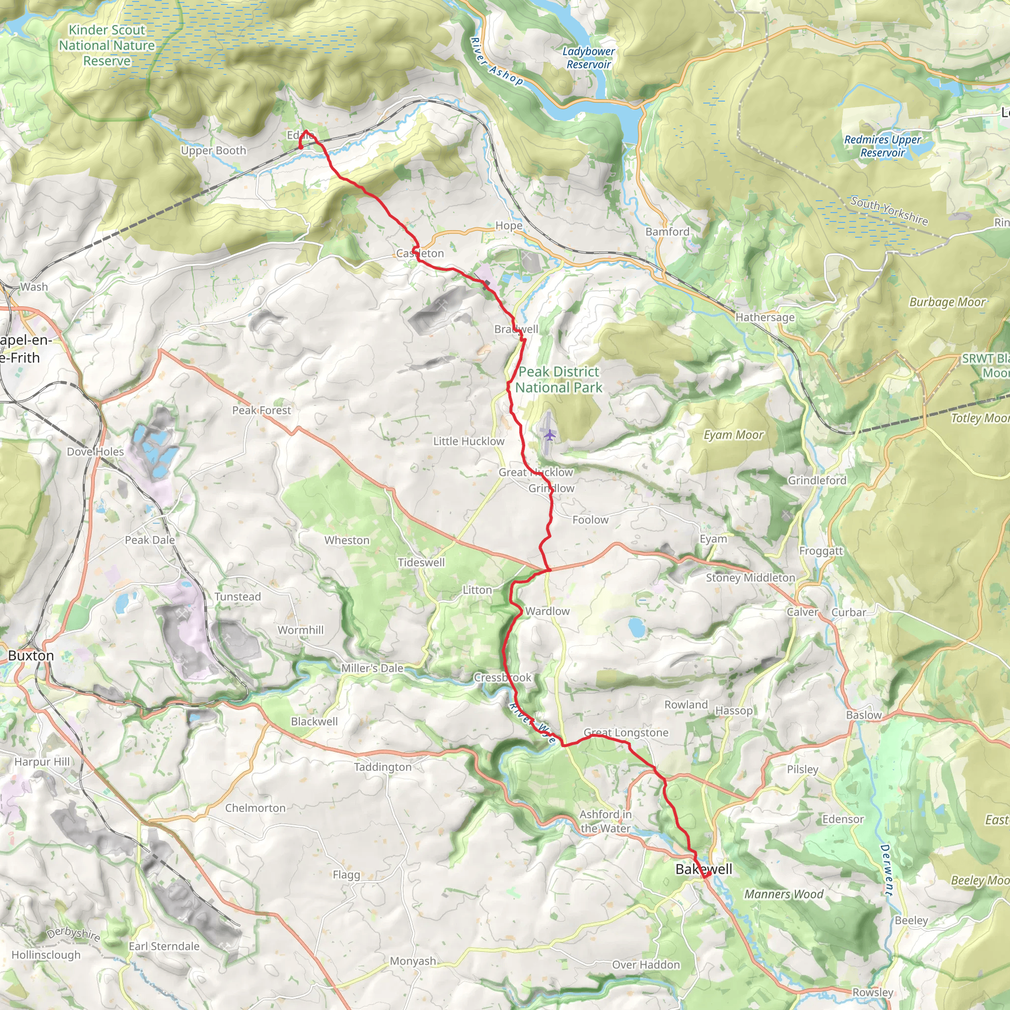 Bakewell to Edale Walk mobile static map