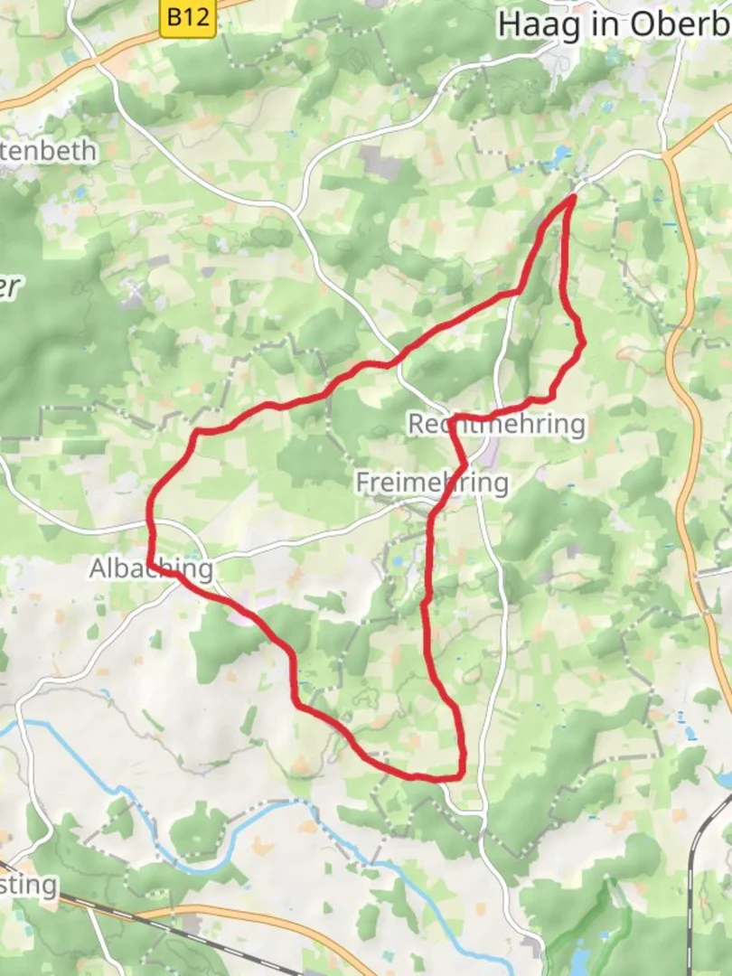 An image depicting the trail Albaching and Rechtmehring Loop and its surrounding area.