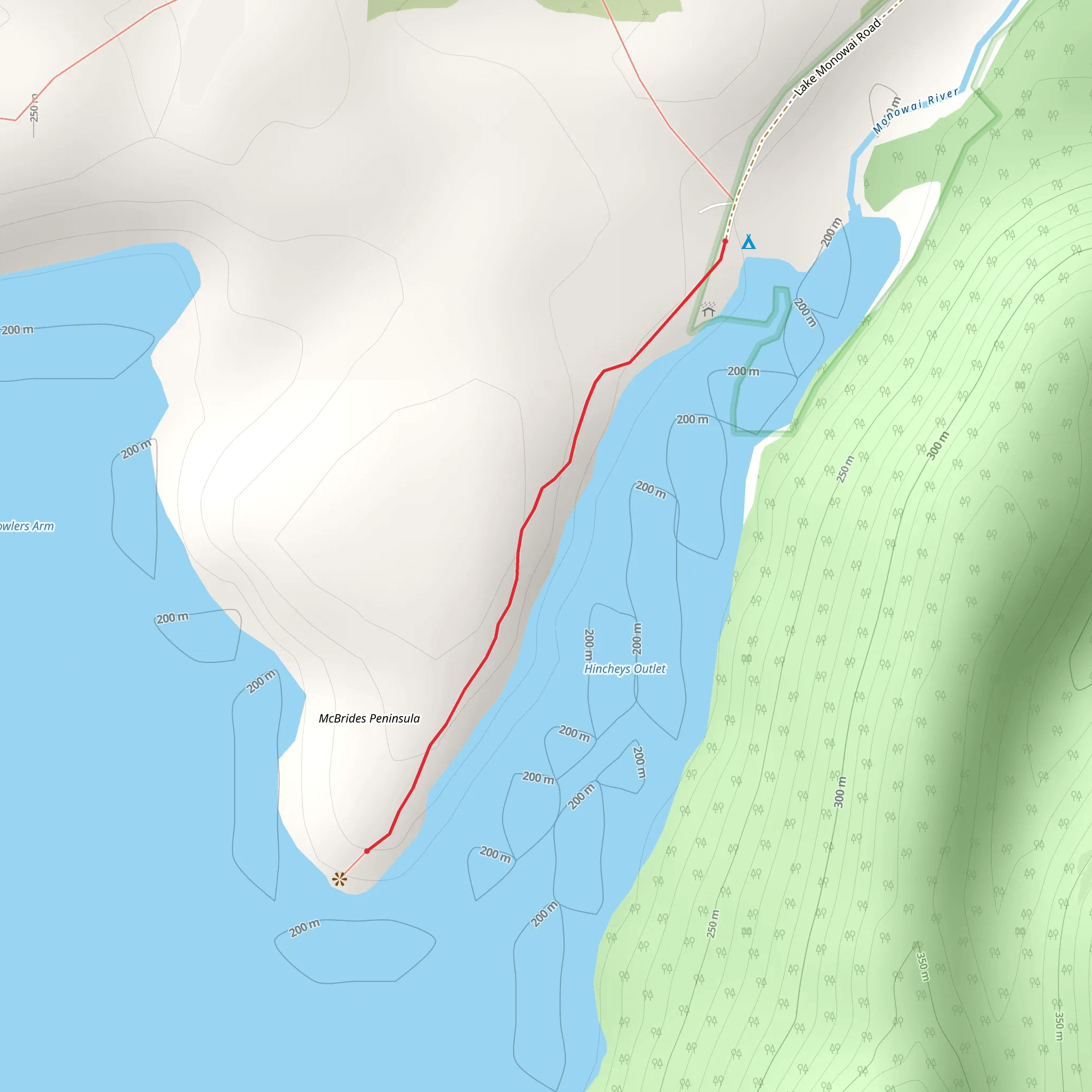 Lake Monowai Peninsula Lookout Track mobile static map