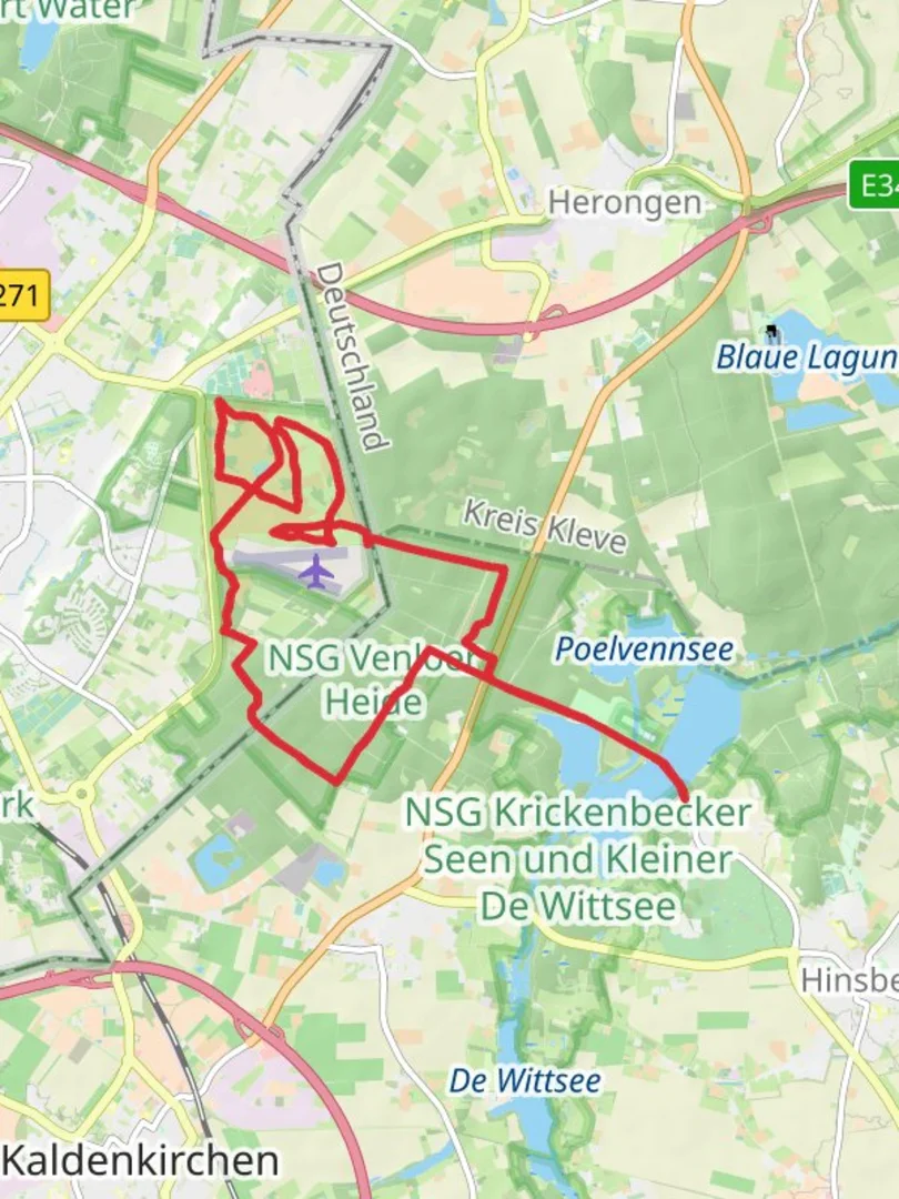 An image depicting the trail NSG Venloer Heide and Grote Heide Loop and its surrounding area.