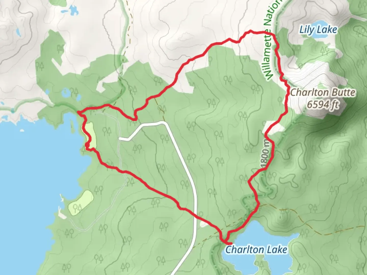 An image depicting the trail Charlton Lake and Pacific Crest Loop Trail and its surrounding area.