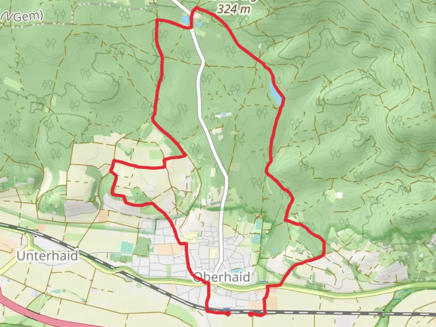 An image depicting the trail Moenchsee via Rundwanderweg Oberhald Violett and its surrounding area.