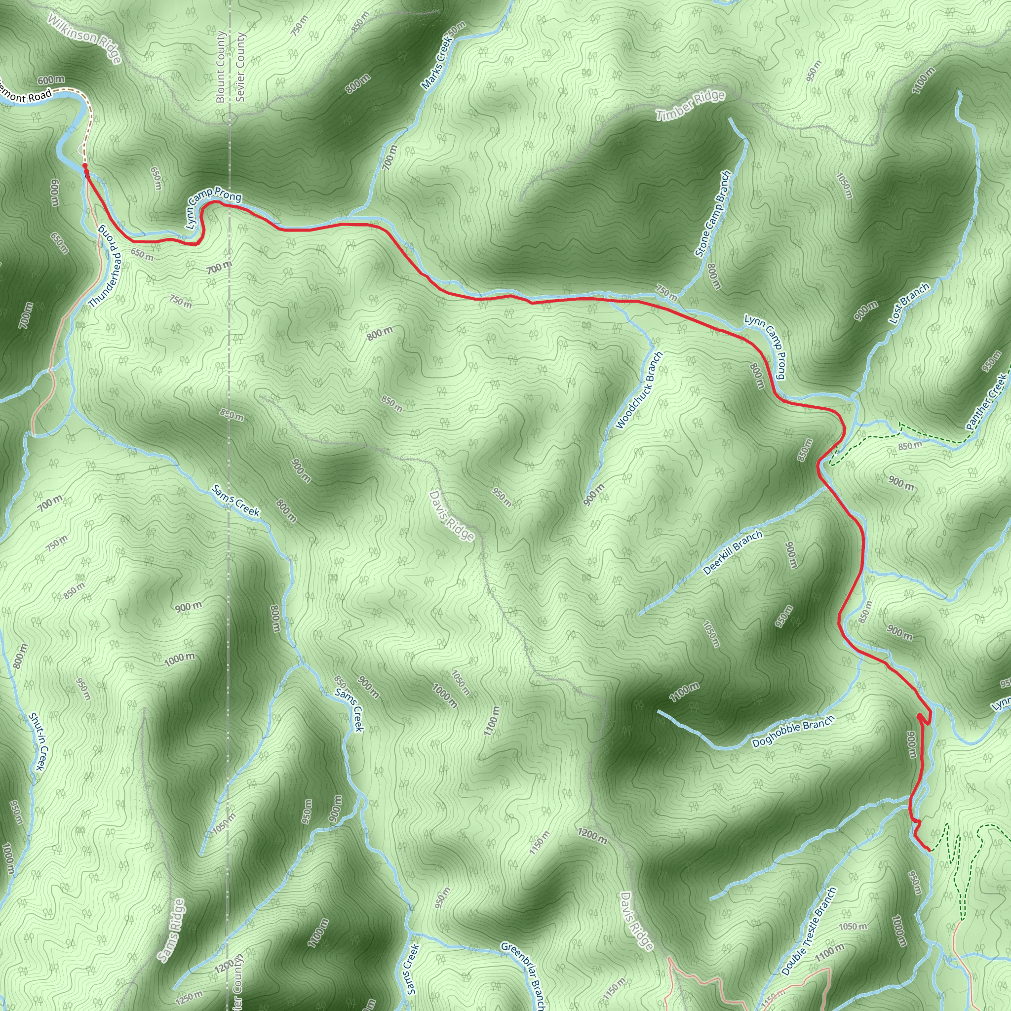 Indian Flats Falls via Middle Prong Trail mobile static map