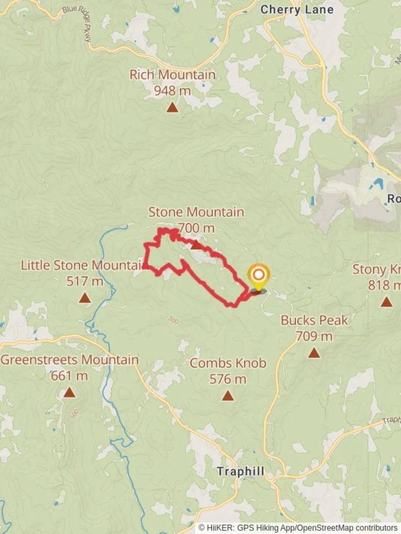 An image depicting the trail Stone Mountain Loop and Wolf Rock Trail and its surrounding area.