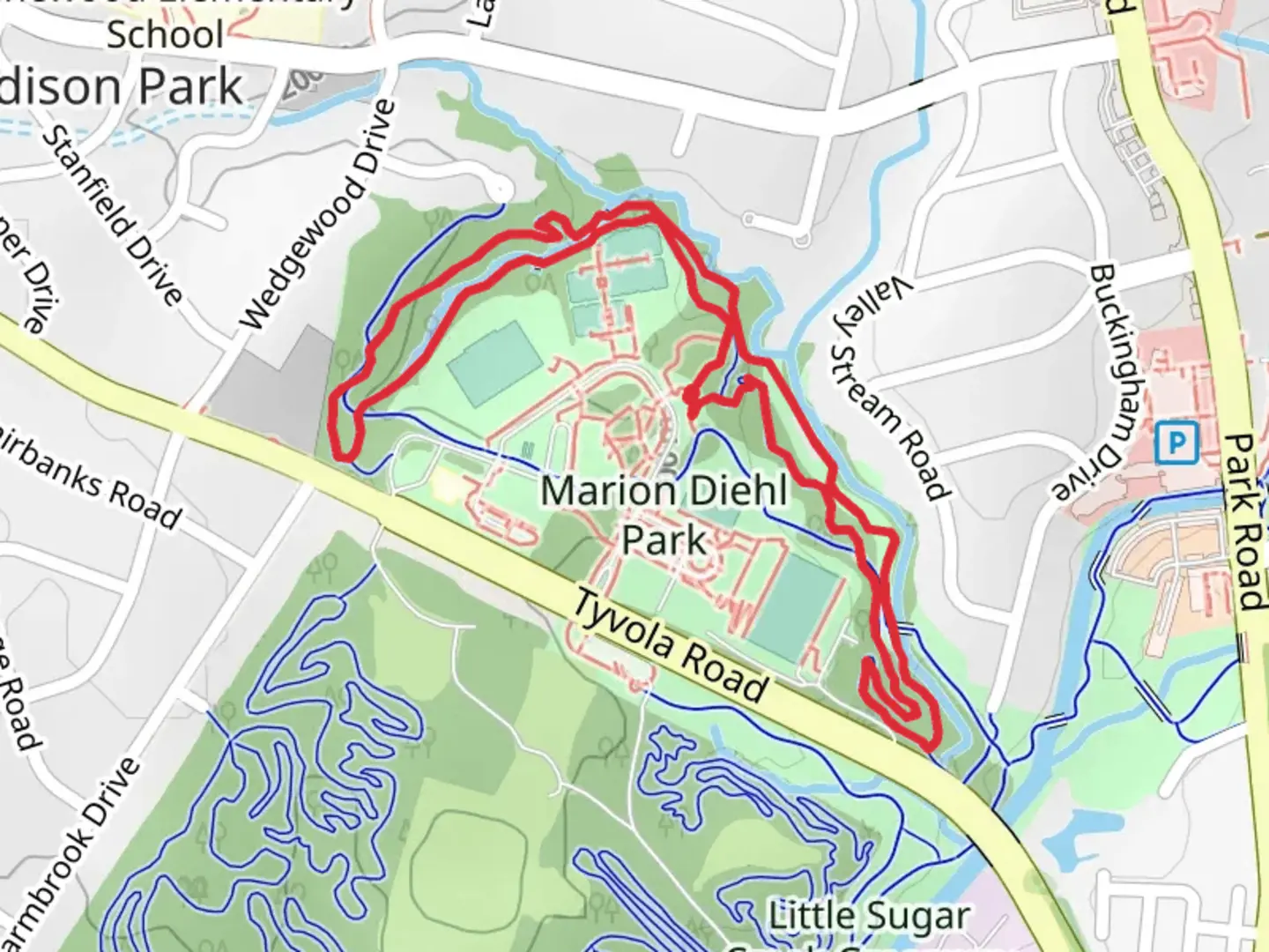 An image depicting the trail Marion Diehl Loop and its surrounding area.