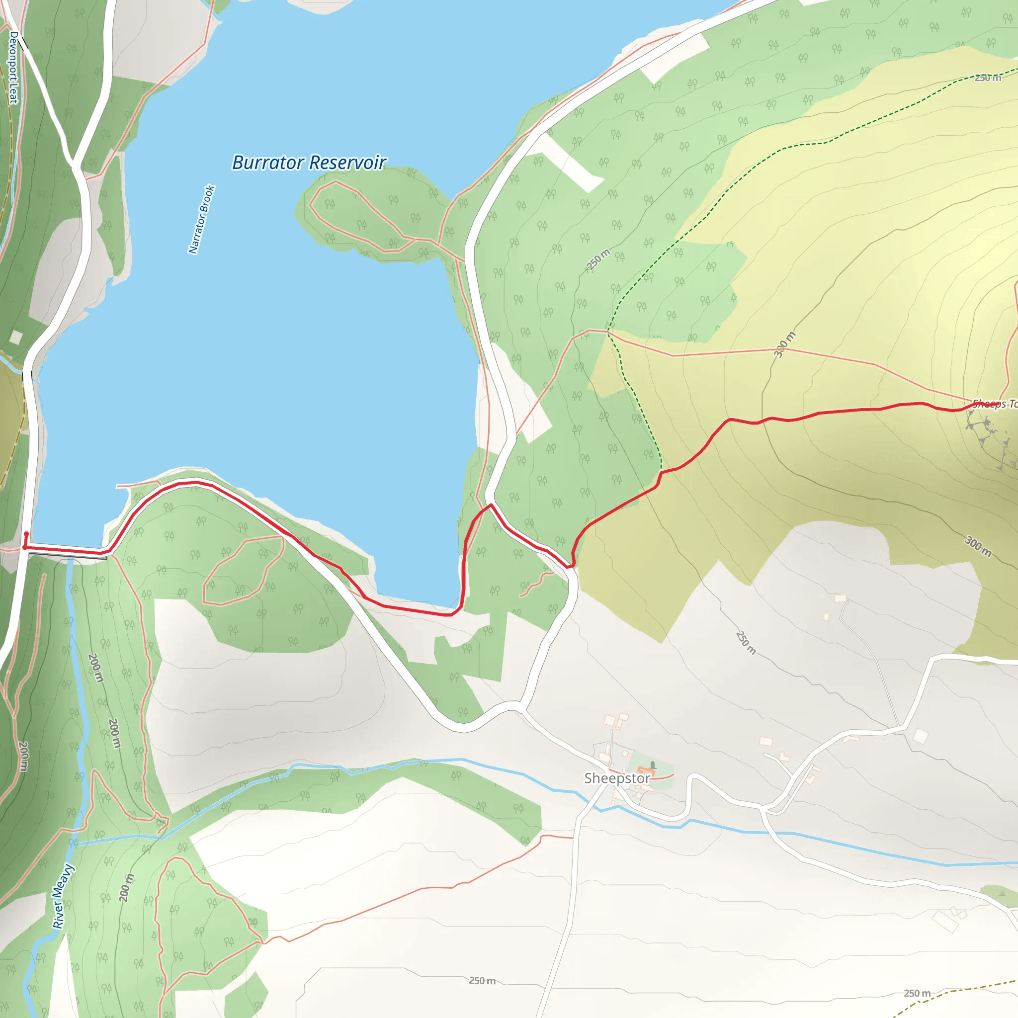 Sheeps Tor via Burrator Reservoir mobile static map
