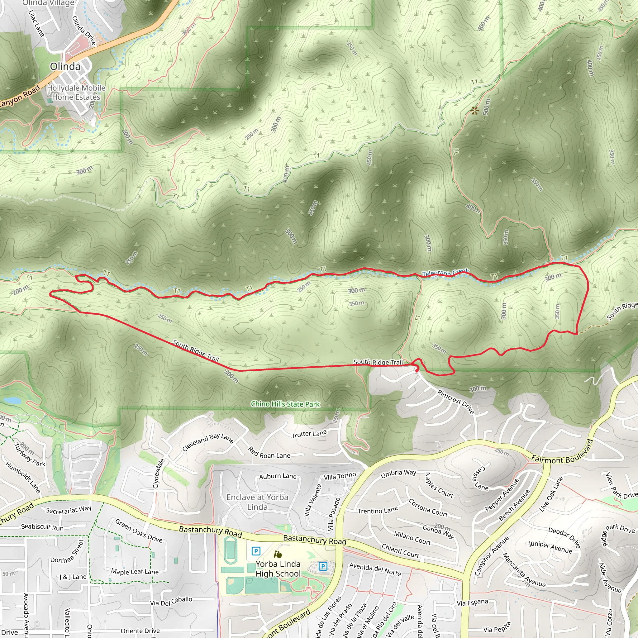 South Ridge and Telegraph Canyon Loop Trail - Blue Gum Drive mobile static map