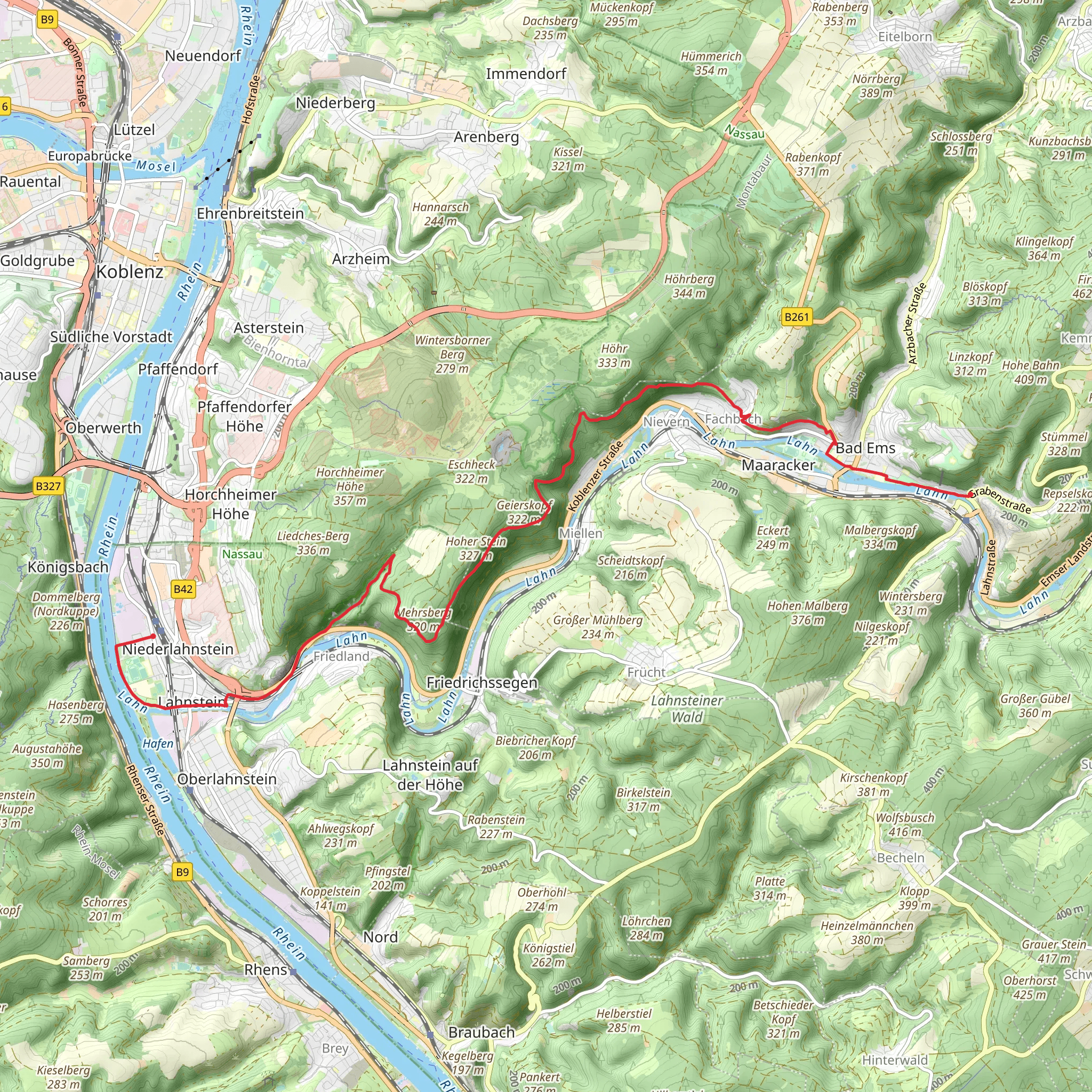 Bad Ems to Niederlahnstein Walk via Lahn mobile static map