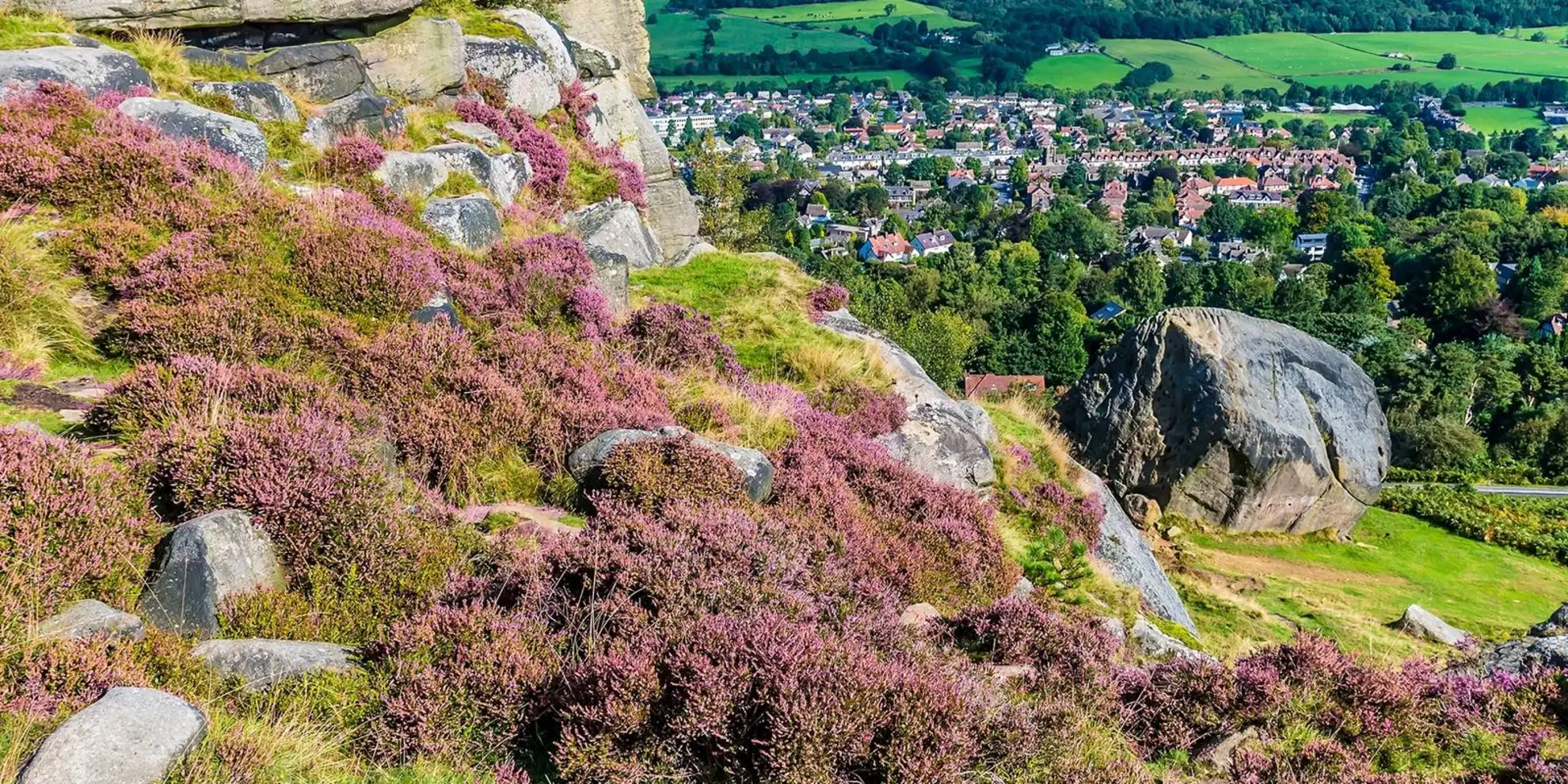 An image depicting the trail Ilkley and Ilkley Moor Walk and its surrounding area.