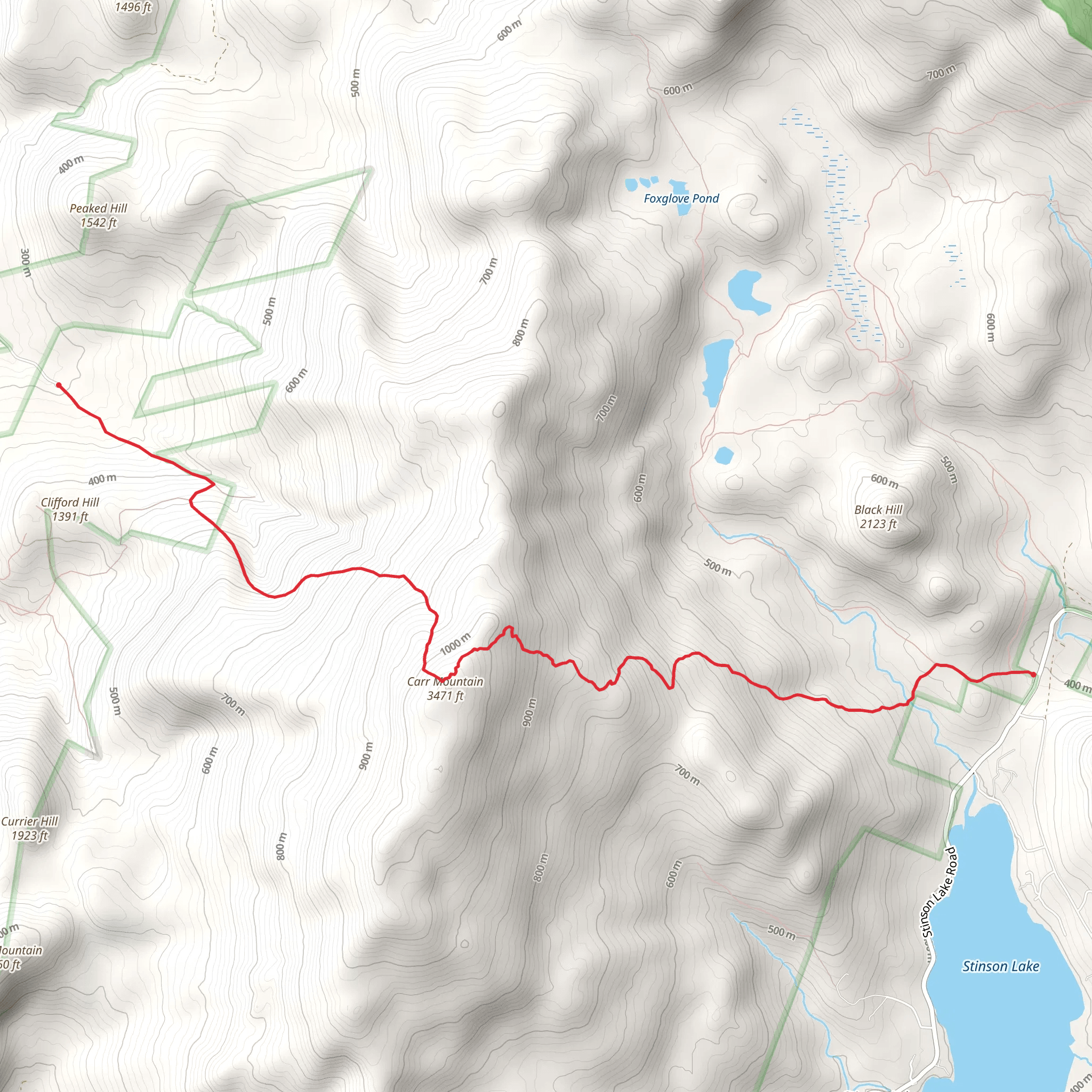 Carr Mountain via Three Ponds Trail mobile static map
