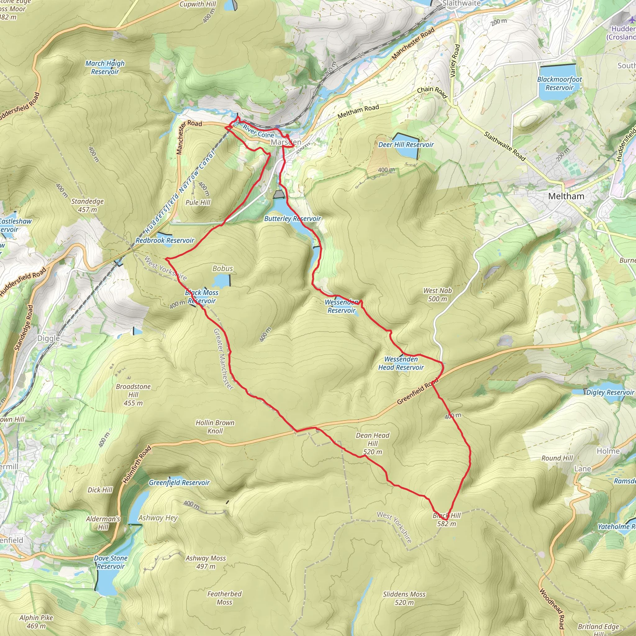 Butterley Reservoir and Black Hill Loop from Marsden mobile static map