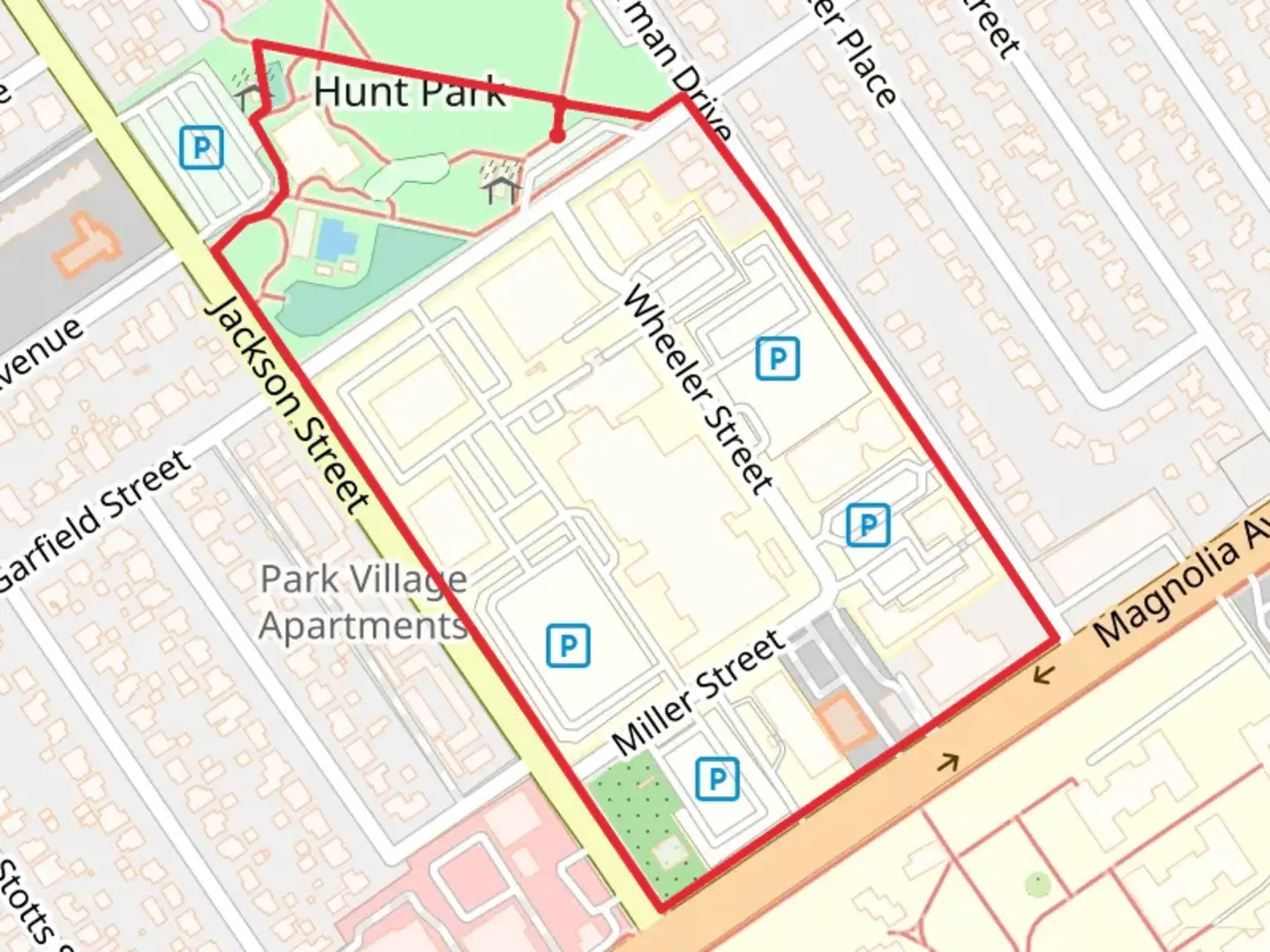 An image depicting the trail Hunt Park Loop and its surrounding area.
