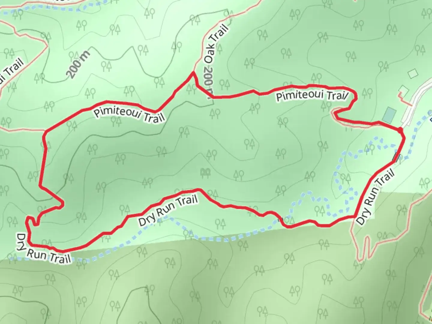 An image depicting the trail Dry Run - Pimiteoui Loop Trail and its surrounding area.