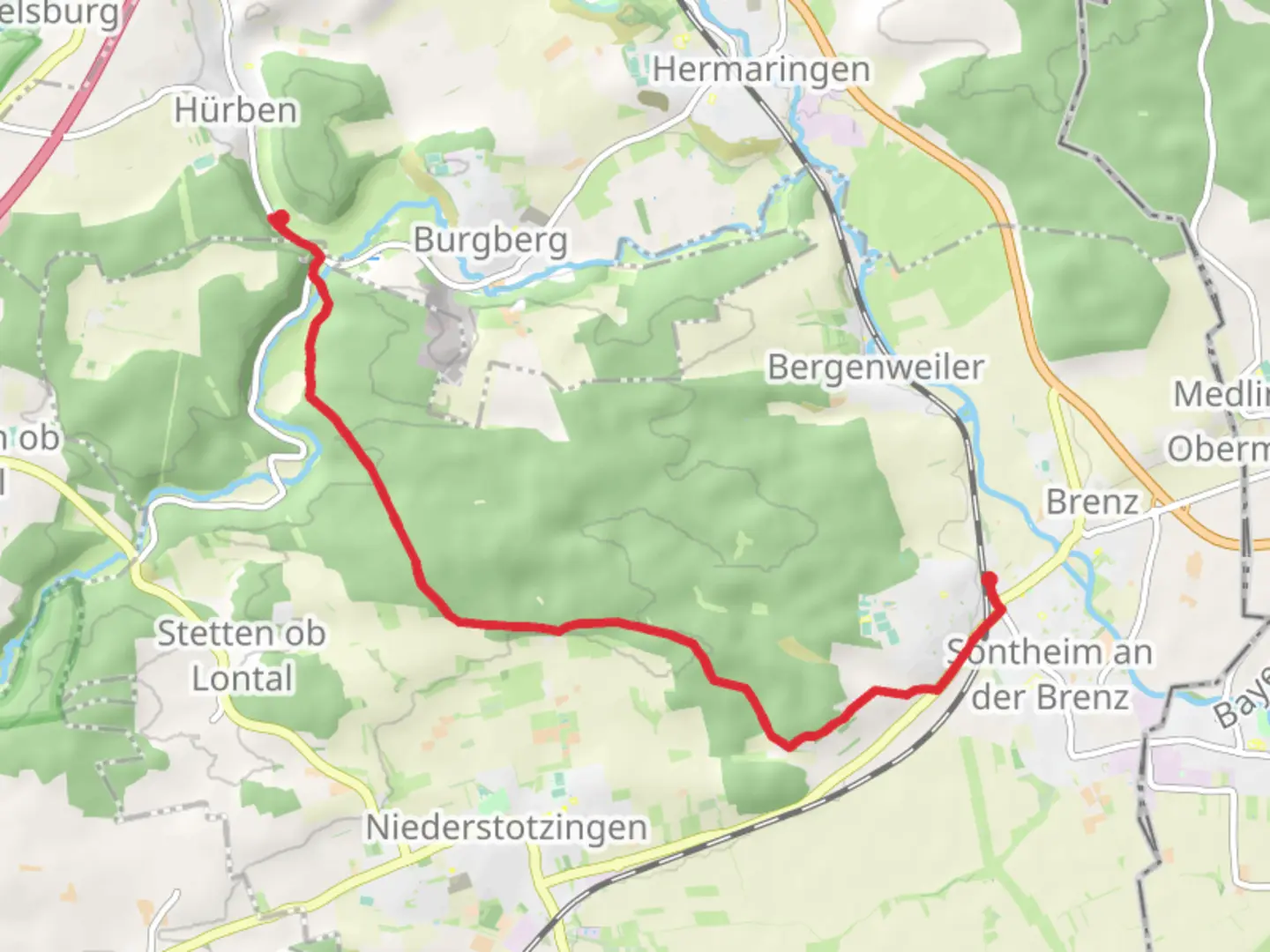 An image depicting the trail Sontheim to HohlenHaus Walk and its surrounding area.