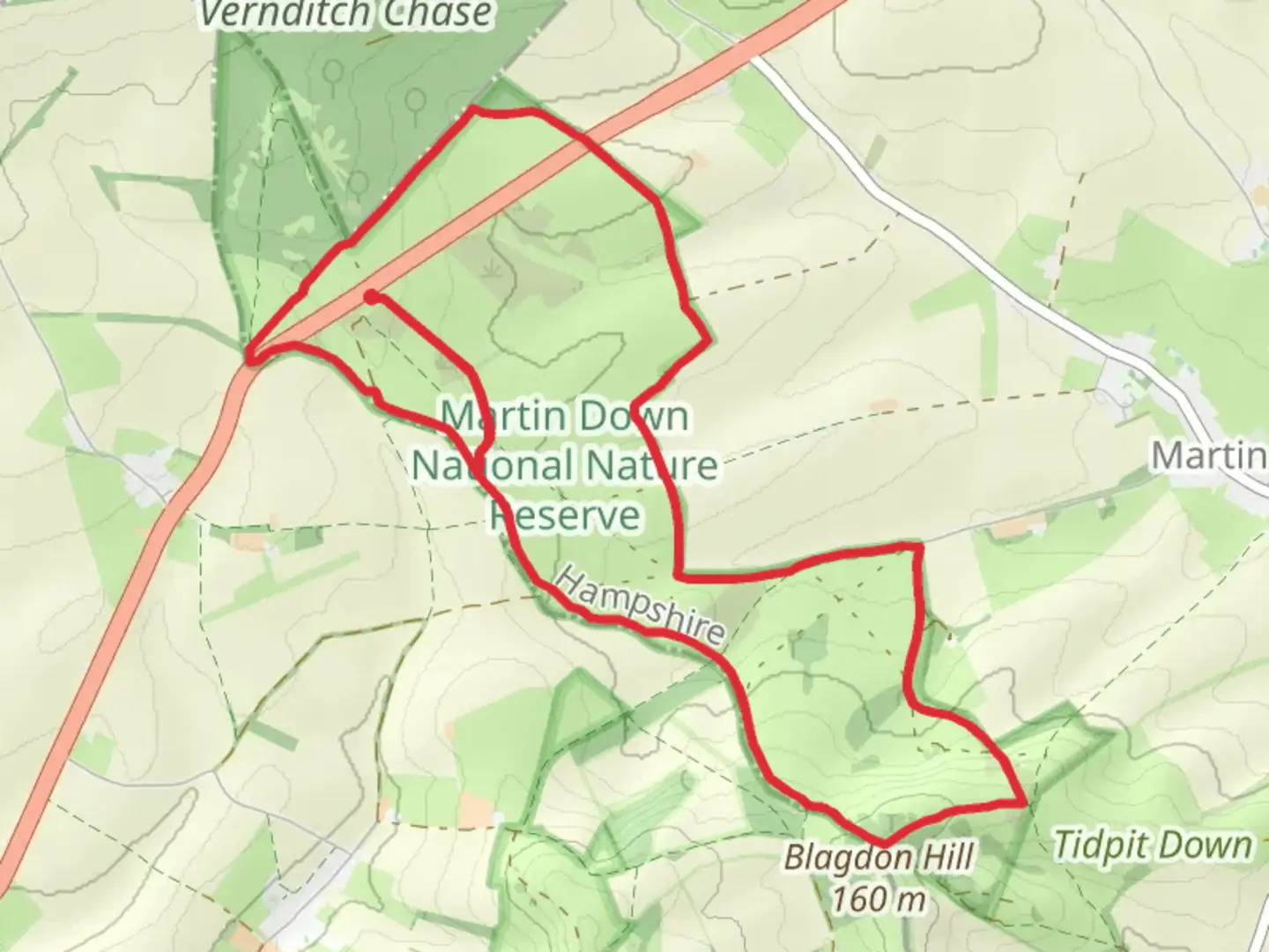 An image depicting the trail Martin Down NNR Loop and its surrounding area.