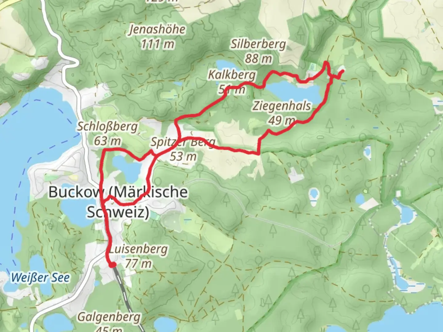 An image depicting the trail Griepensee and Großer Tornowsee via Gruener Balken and its surrounding area.