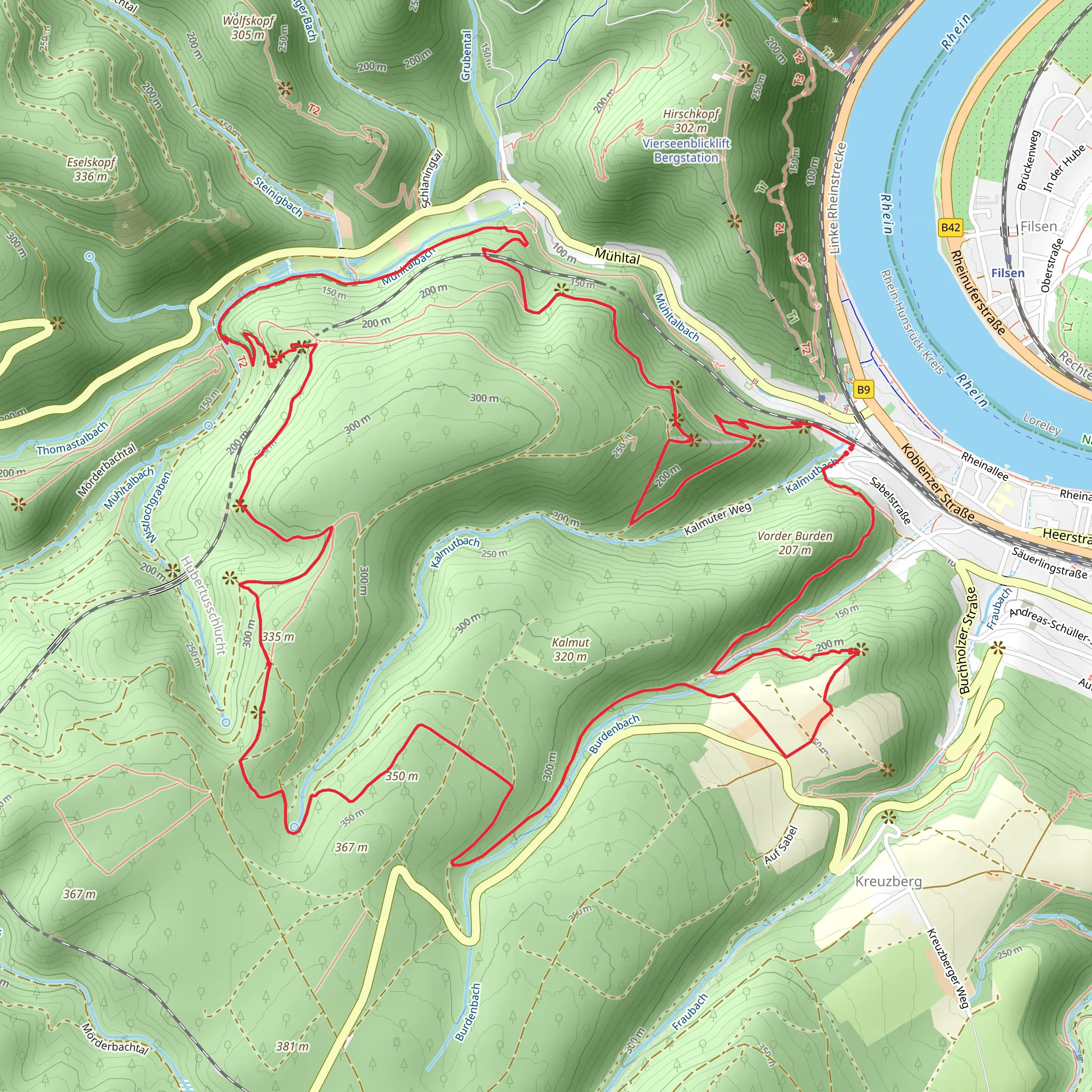 Sabelskoepfchen, Hubertusviadukt and Kurt Alich Blick via Traumschleife Elfenlay mobile static map
