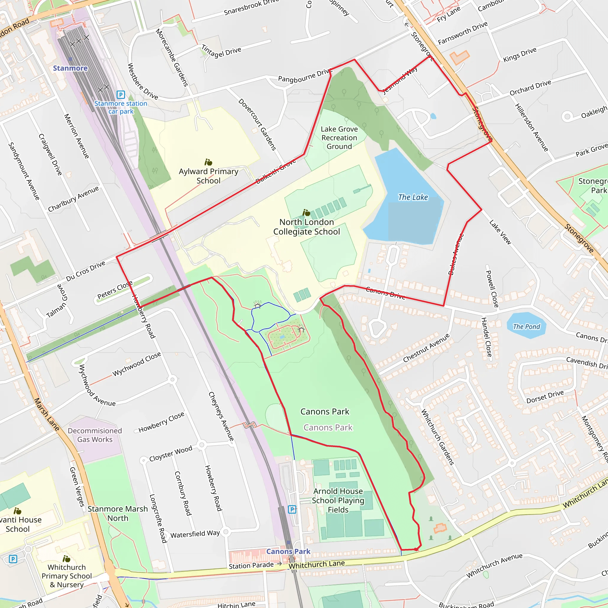 Canons Park and The Lake Loop mobile static map