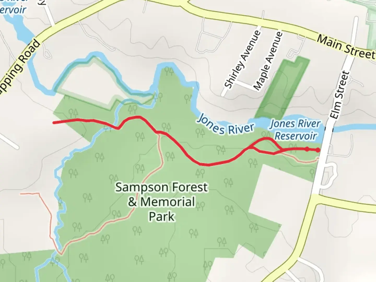An image depicting the trail Jones River Reservoir and its surrounding area.