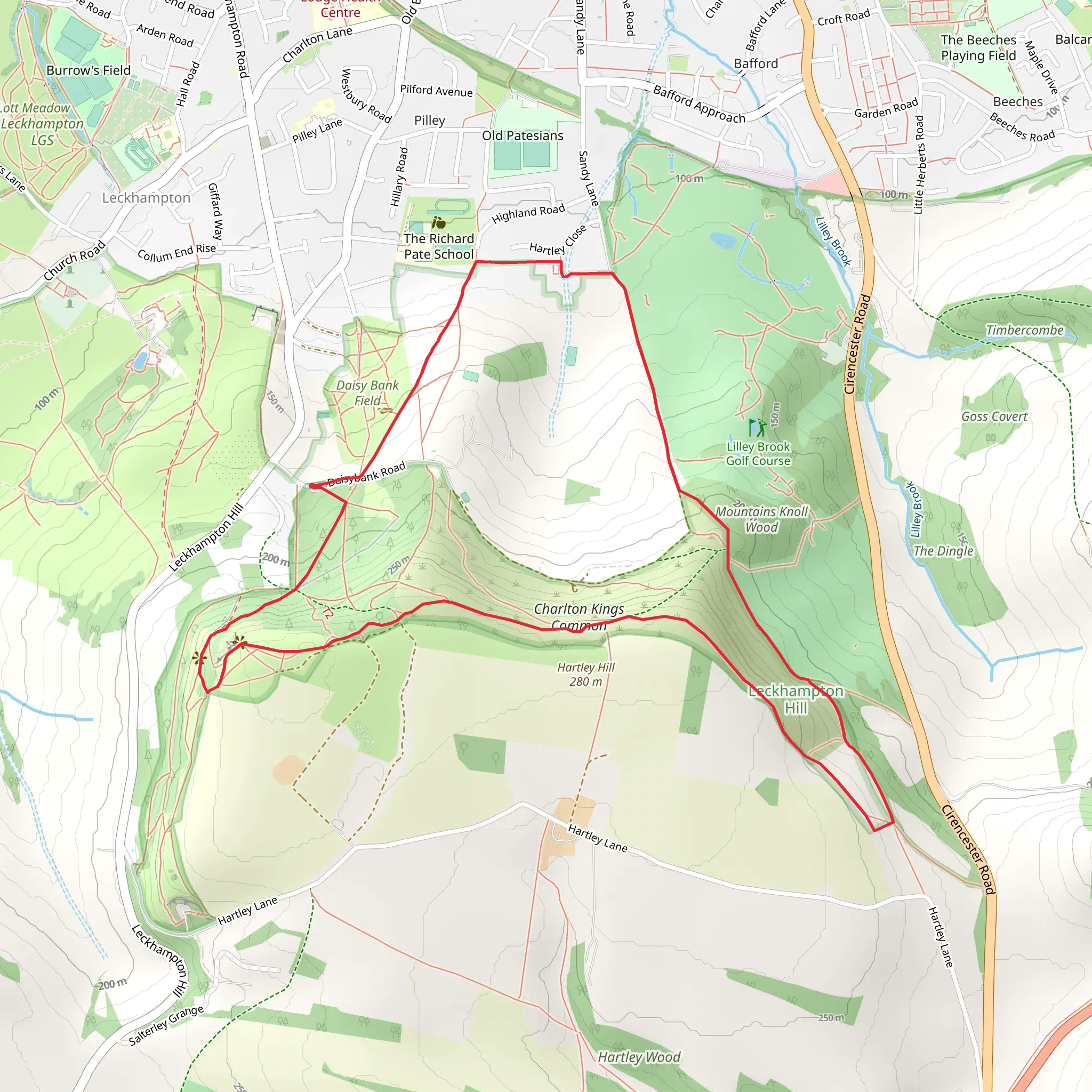 Charlton Kings Common and Leckhampton Hill Loop mobile static map
