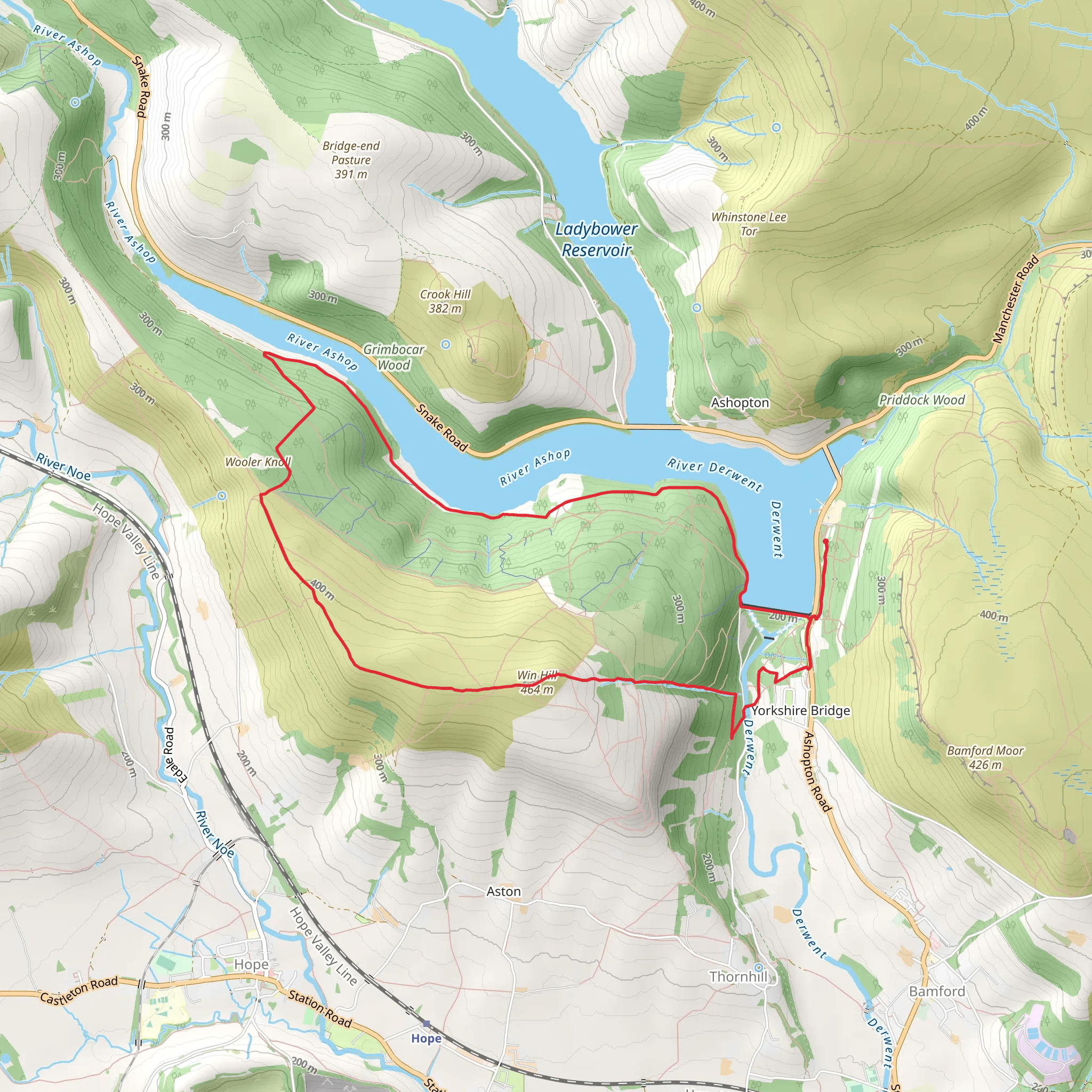 Win Hill and Ladybower Reservoir Loop mobile static map